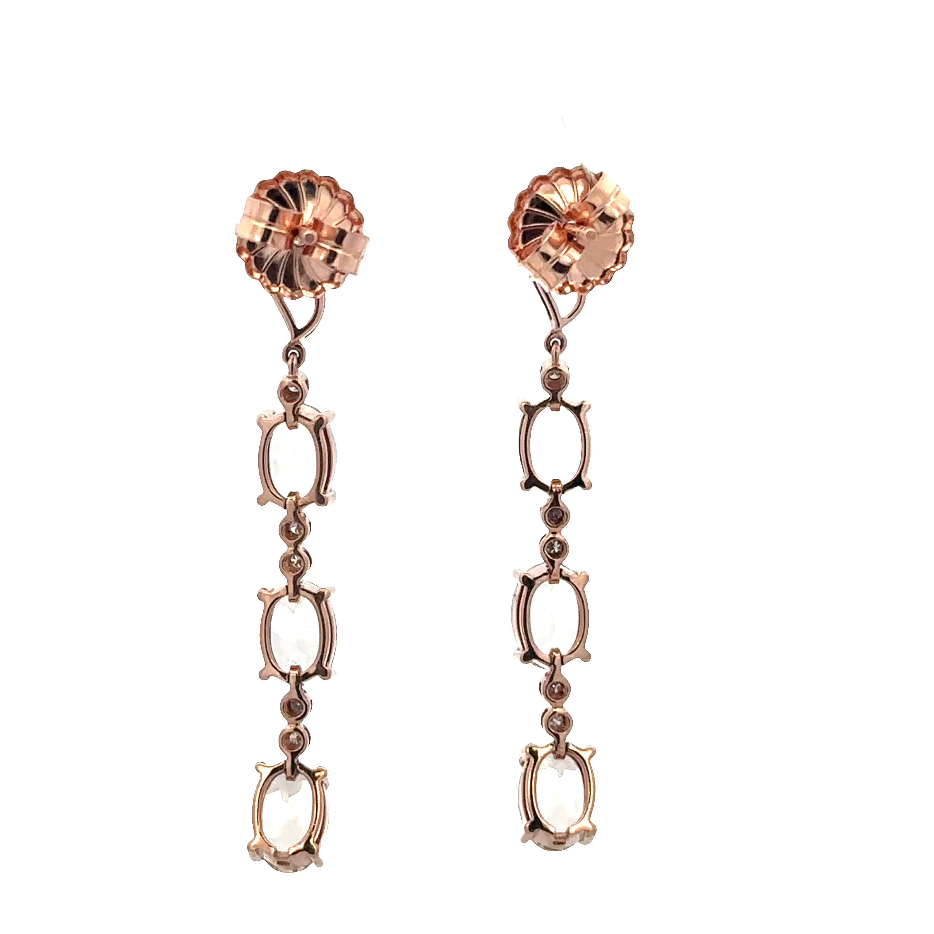 14k Rose Gold Morganite & Diamond Dangle Earrings - Image 3