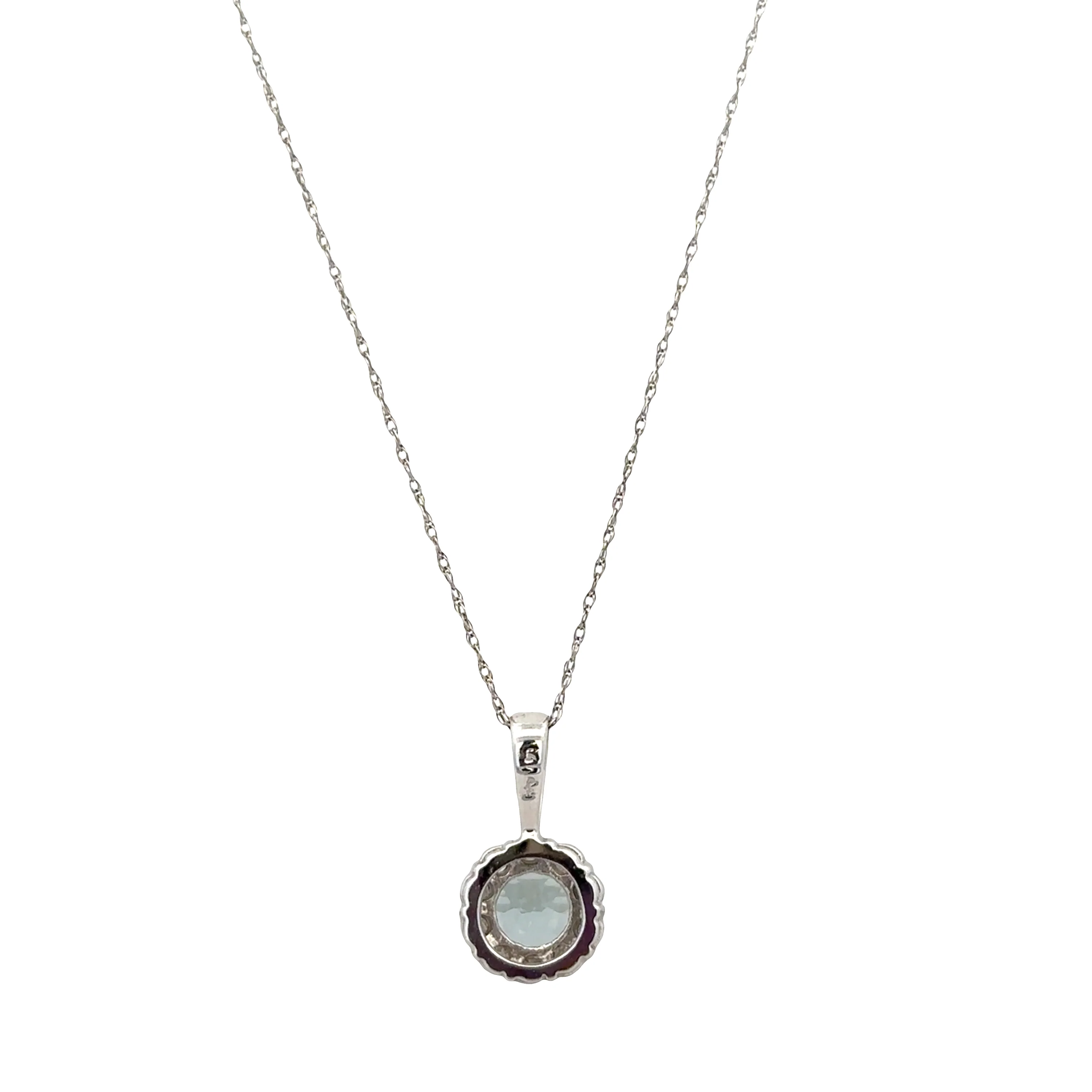 14k White Gold Aquamarine & Diamond Halo Pendant Necklace – 18" - Image 2