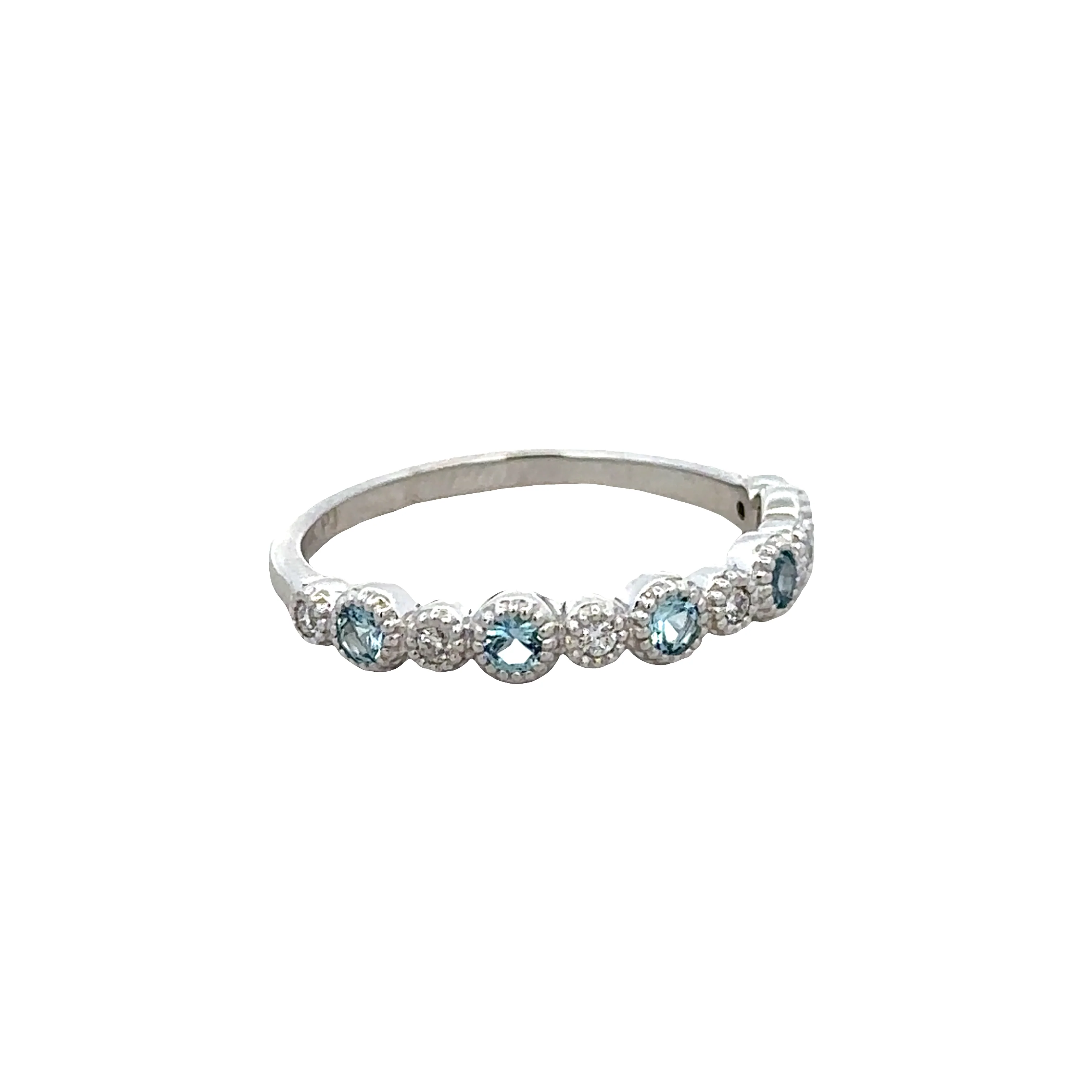 14k White Gold Aquamarine & Diamond Wedding Band – Size 6.5 - Image 2
