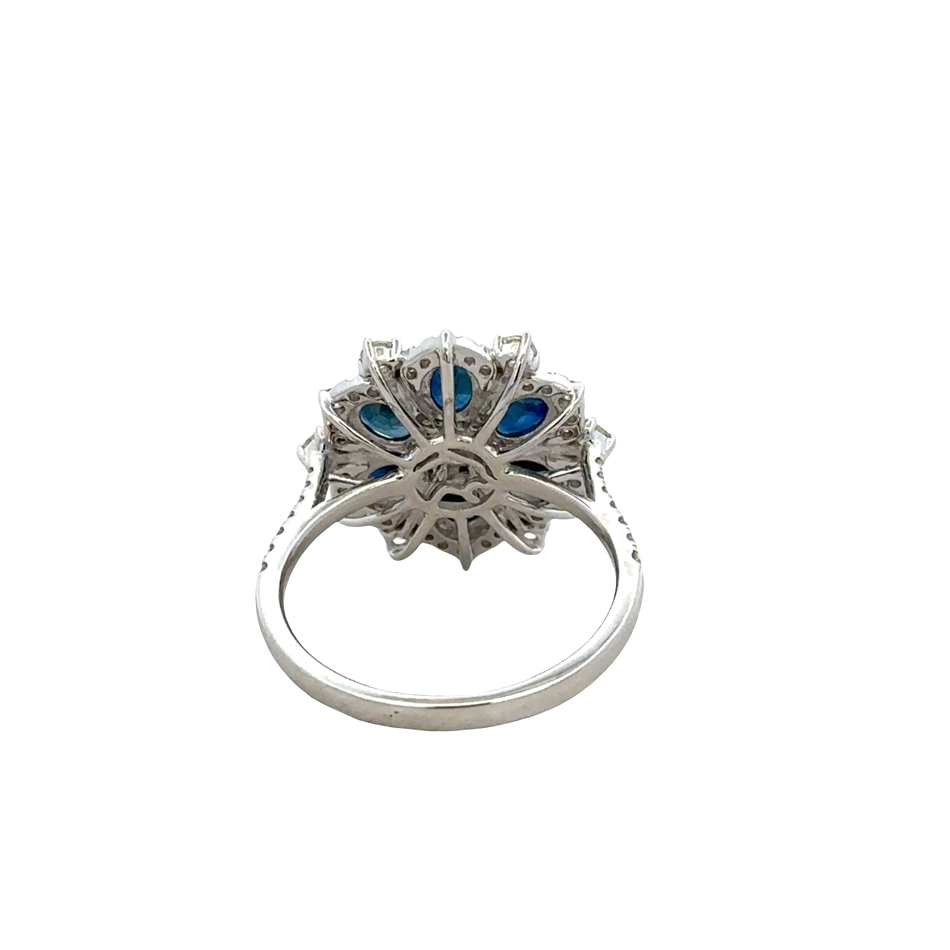 14k White Gold Blue Sapphire and Diamond Floral Ring – Size 7 - Image 3