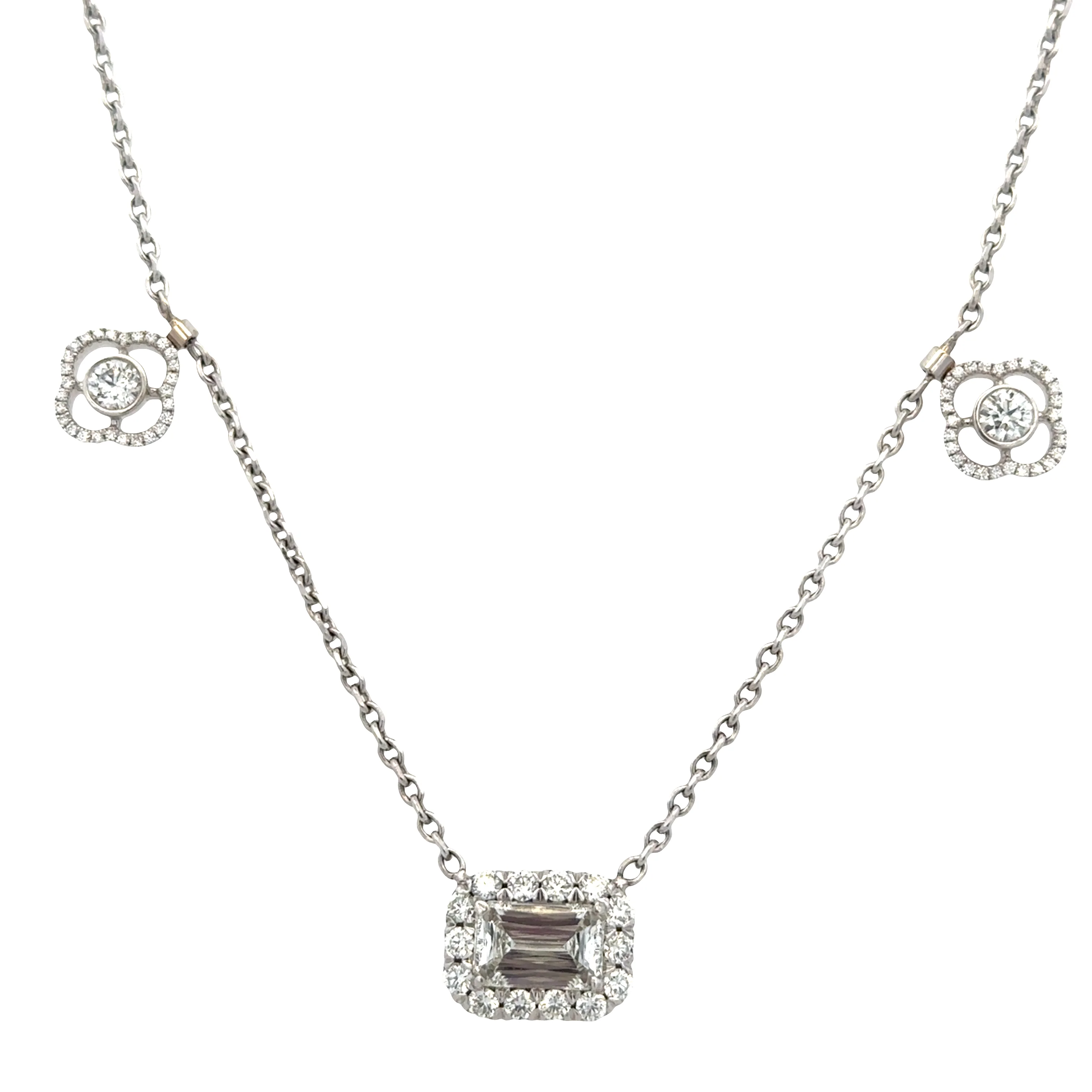14k White Gold Crisscut Diamond & Quatrefoil Necklace – 16" - Image 3