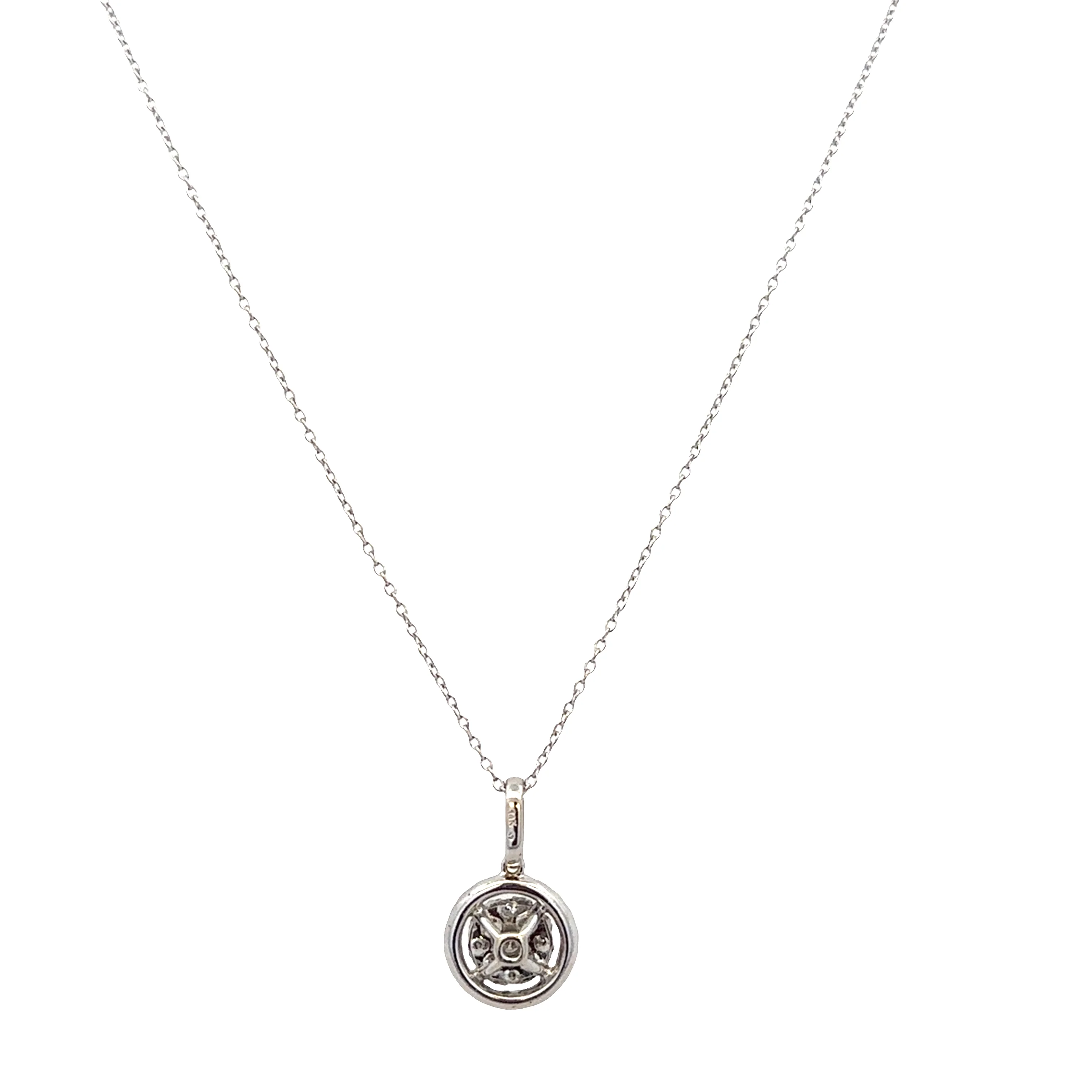 14k White Gold Diamond Cluster Pendant Necklace – Adjustable 20" - Image 2