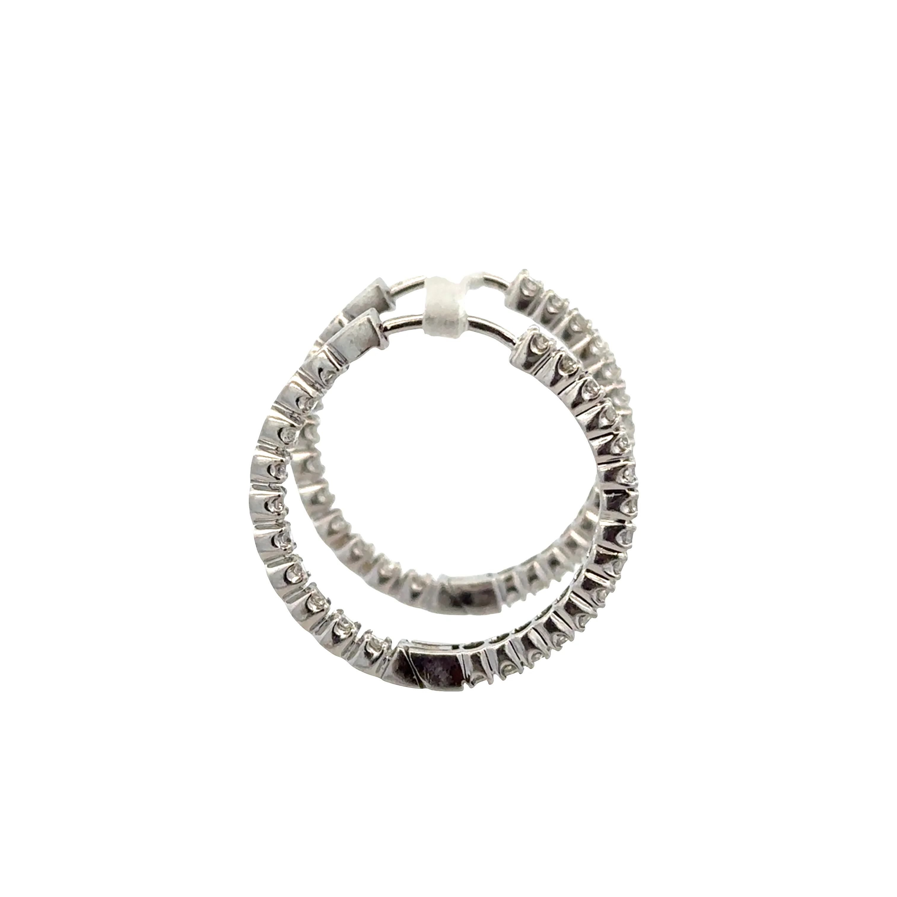 14k White Gold Diamond Hoop Earrings – 7/8" Tall - Image 4