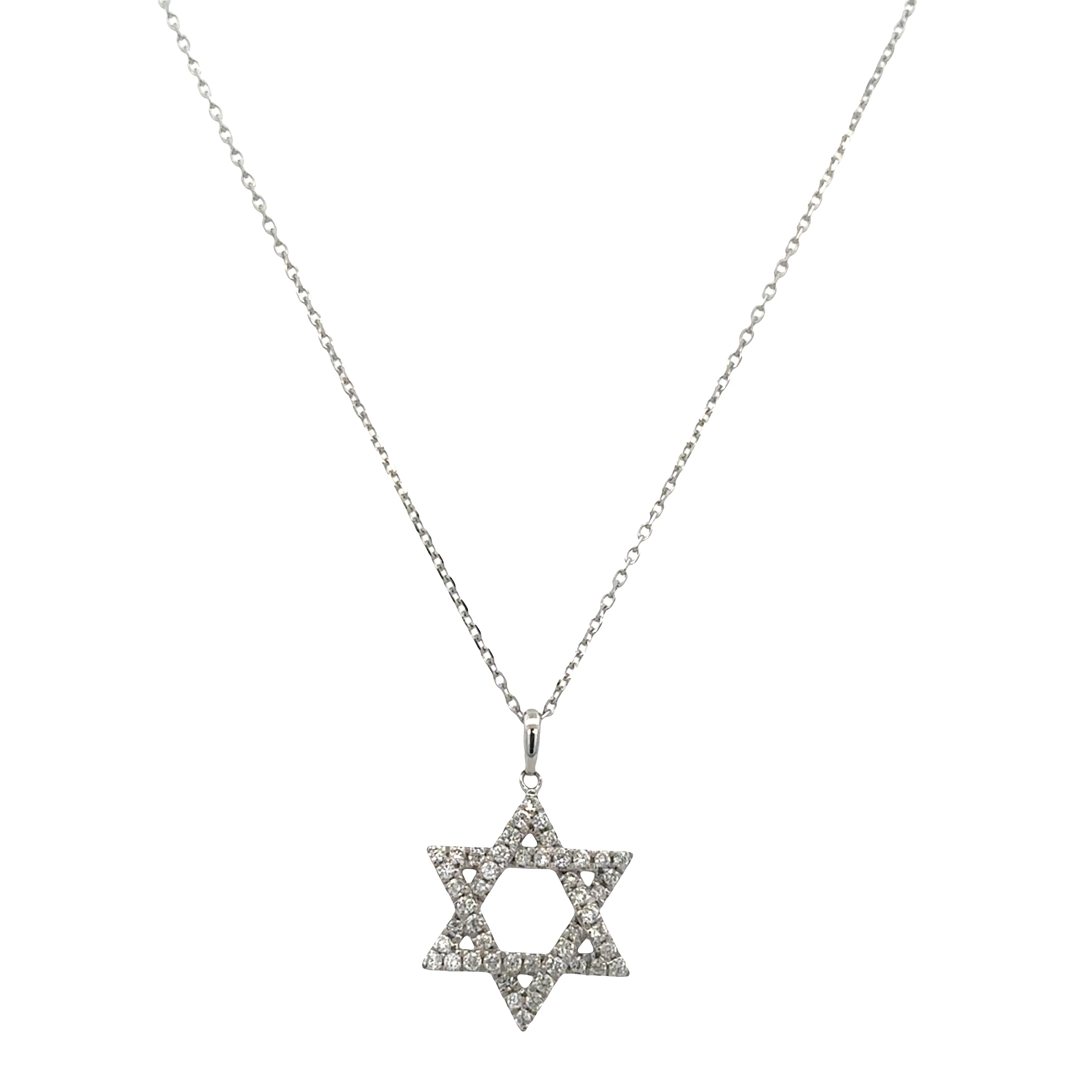 14k White Gold Diamond Star of David Pendant Necklace – Adjustable 18" - Image 2