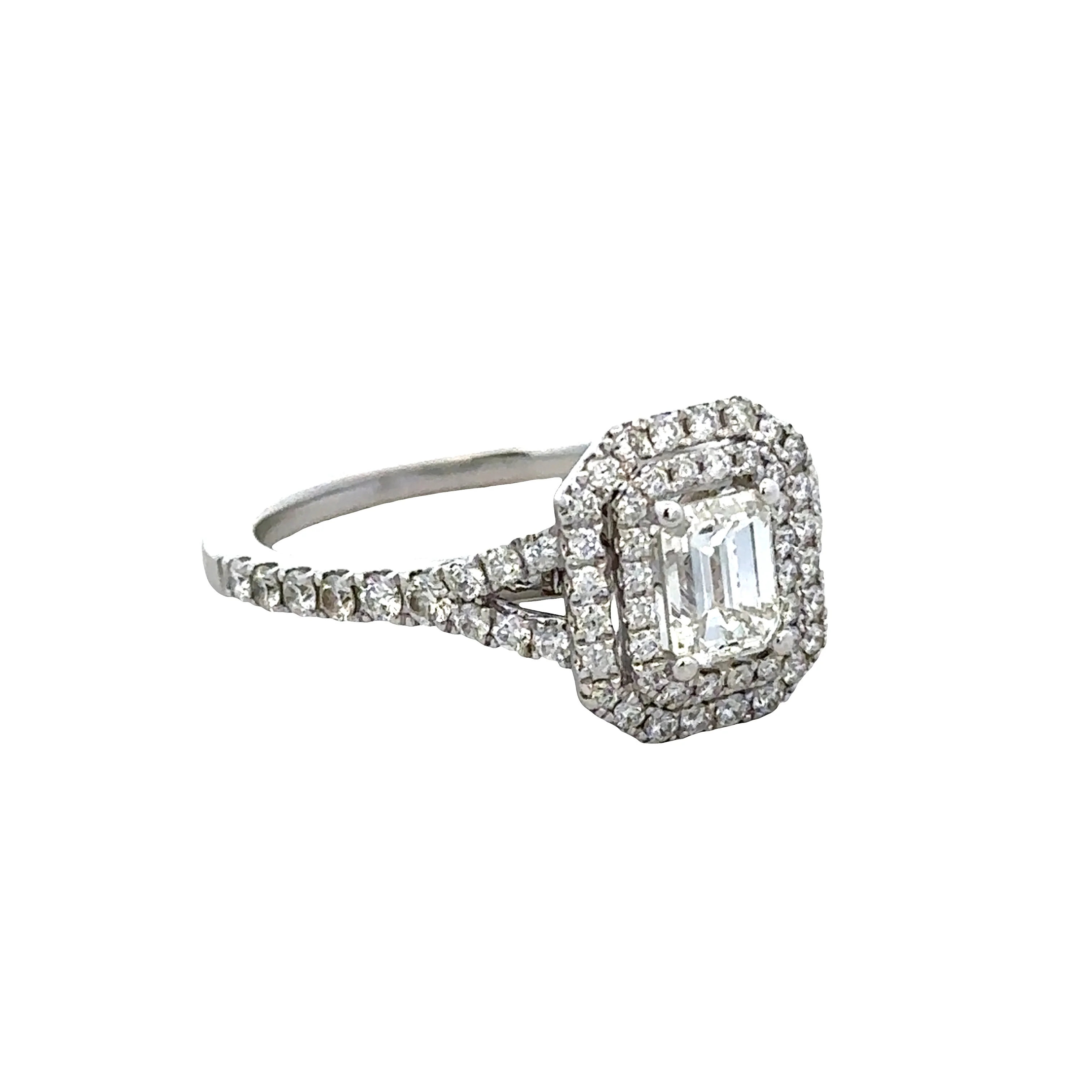 14k White Gold Emerald-Cut Diamond Double Halo Ring – Size 7.25 - Image 2