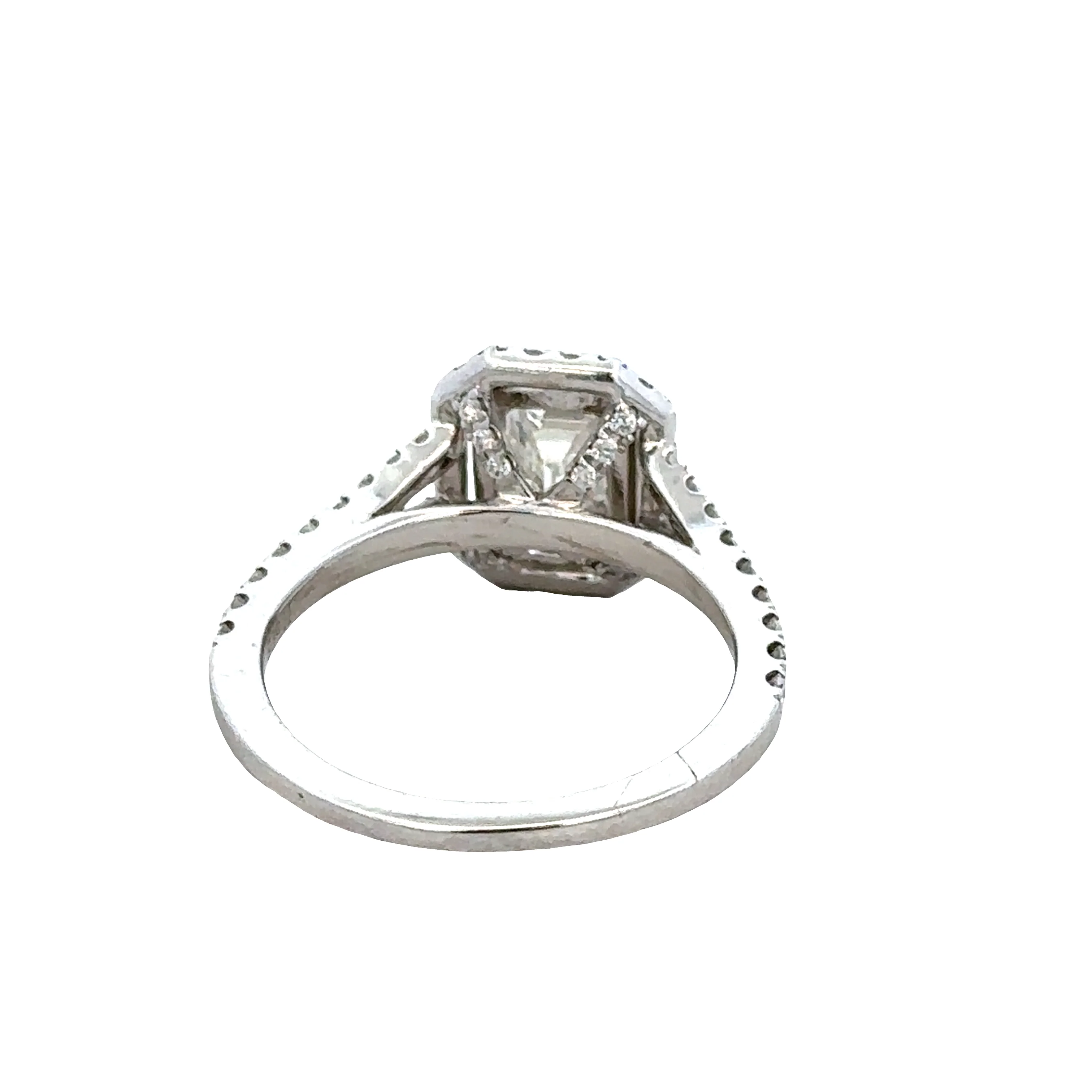 14k White Gold Emerald-Cut Diamond Double Halo Ring – Size 7.25 - Image 3
