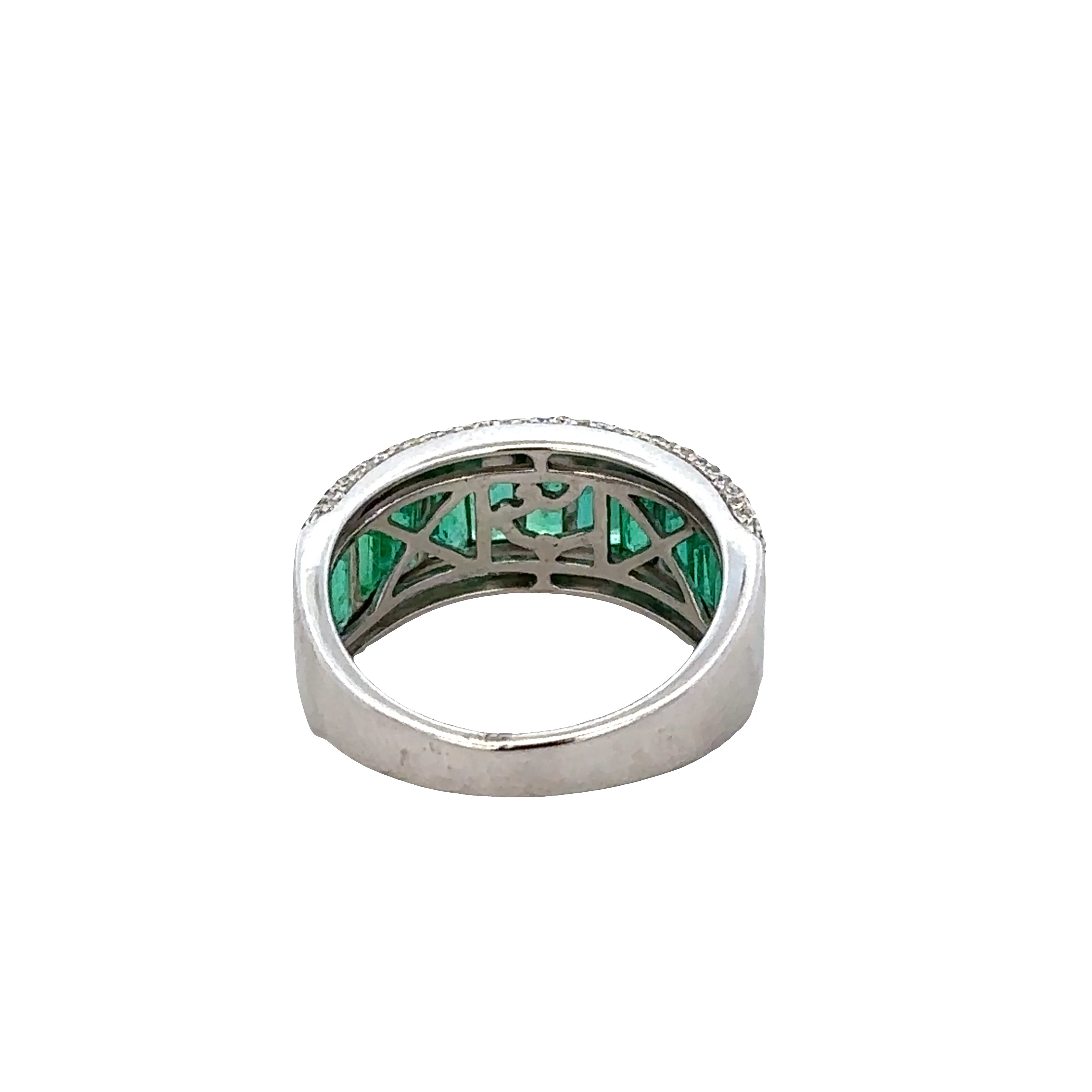 14k White Gold Emerald & Diamond Wide Band – Size 7 - Image 3