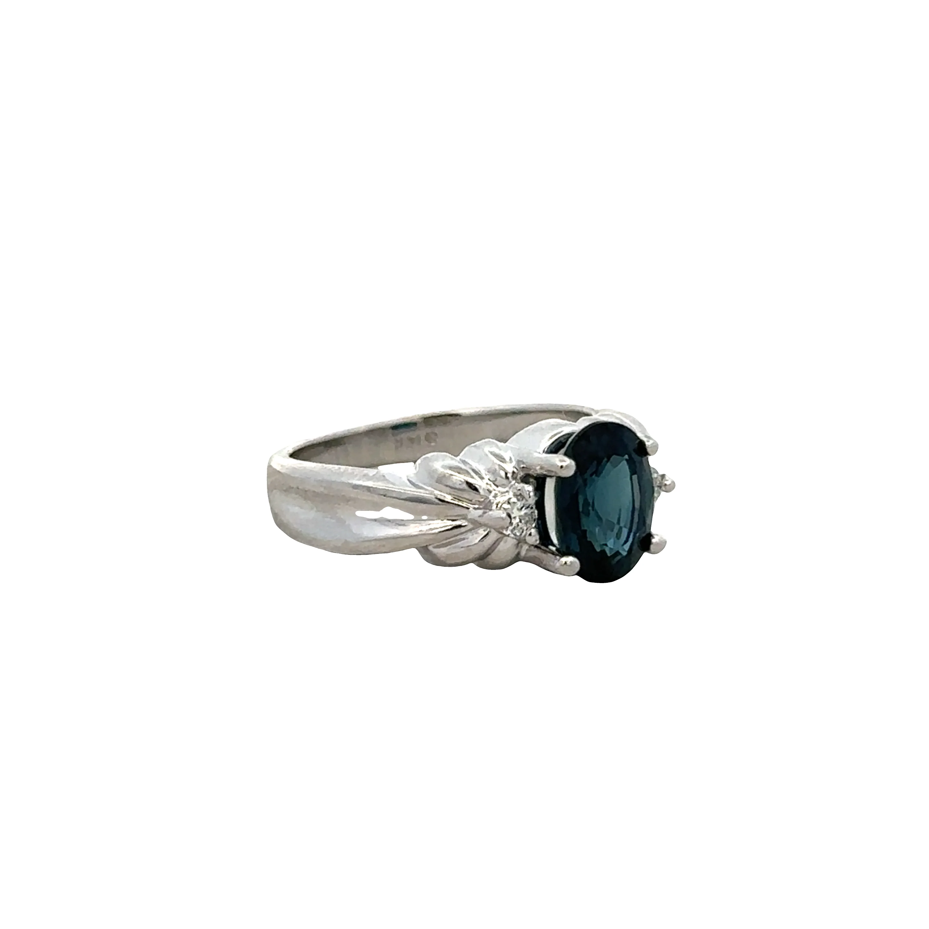 14k White Gold Oval Blue Sapphire & Diamond Ring – Size 4.75 - Image 2