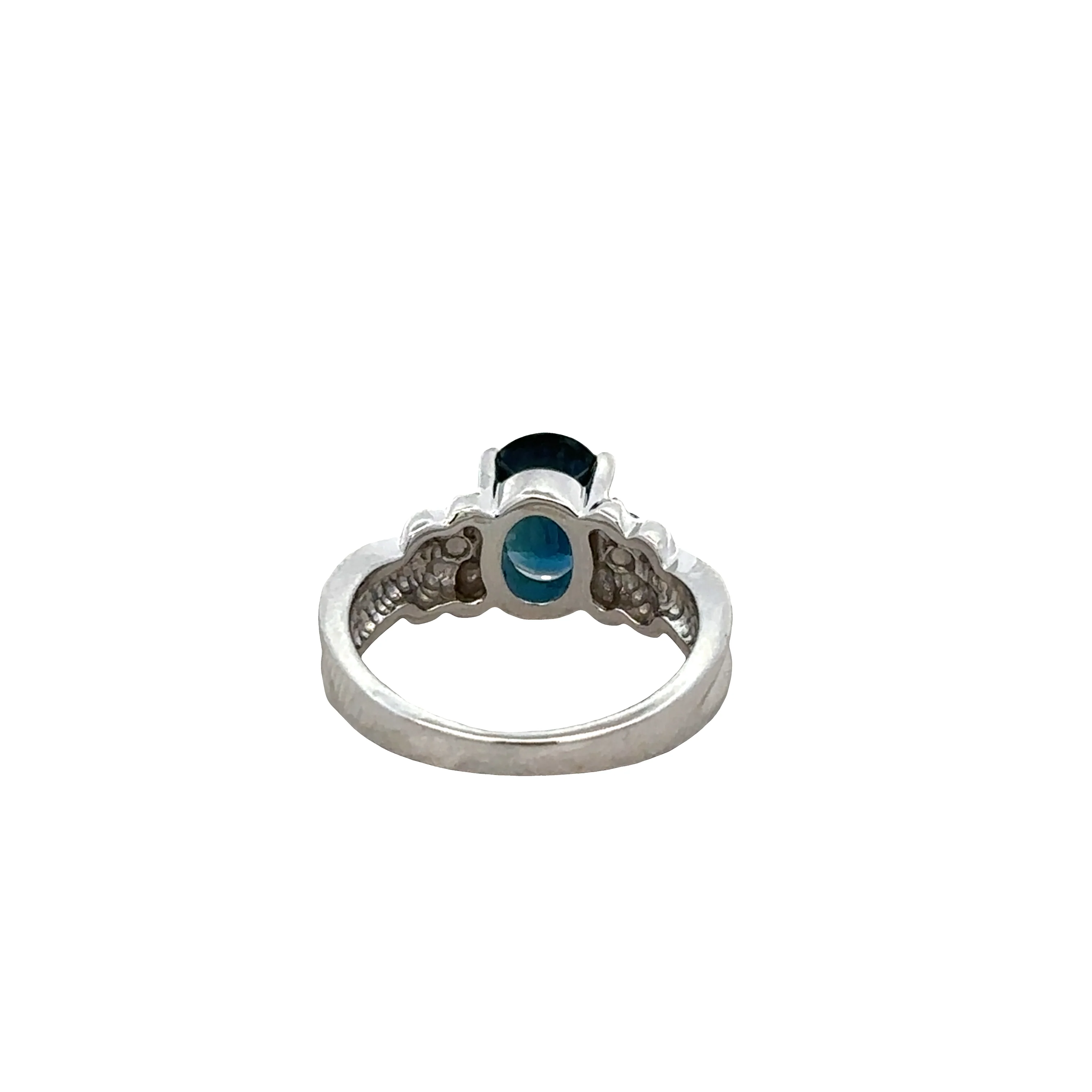 14k White Gold Oval Blue Sapphire & Diamond Ring – Size 4.75 - Image 3