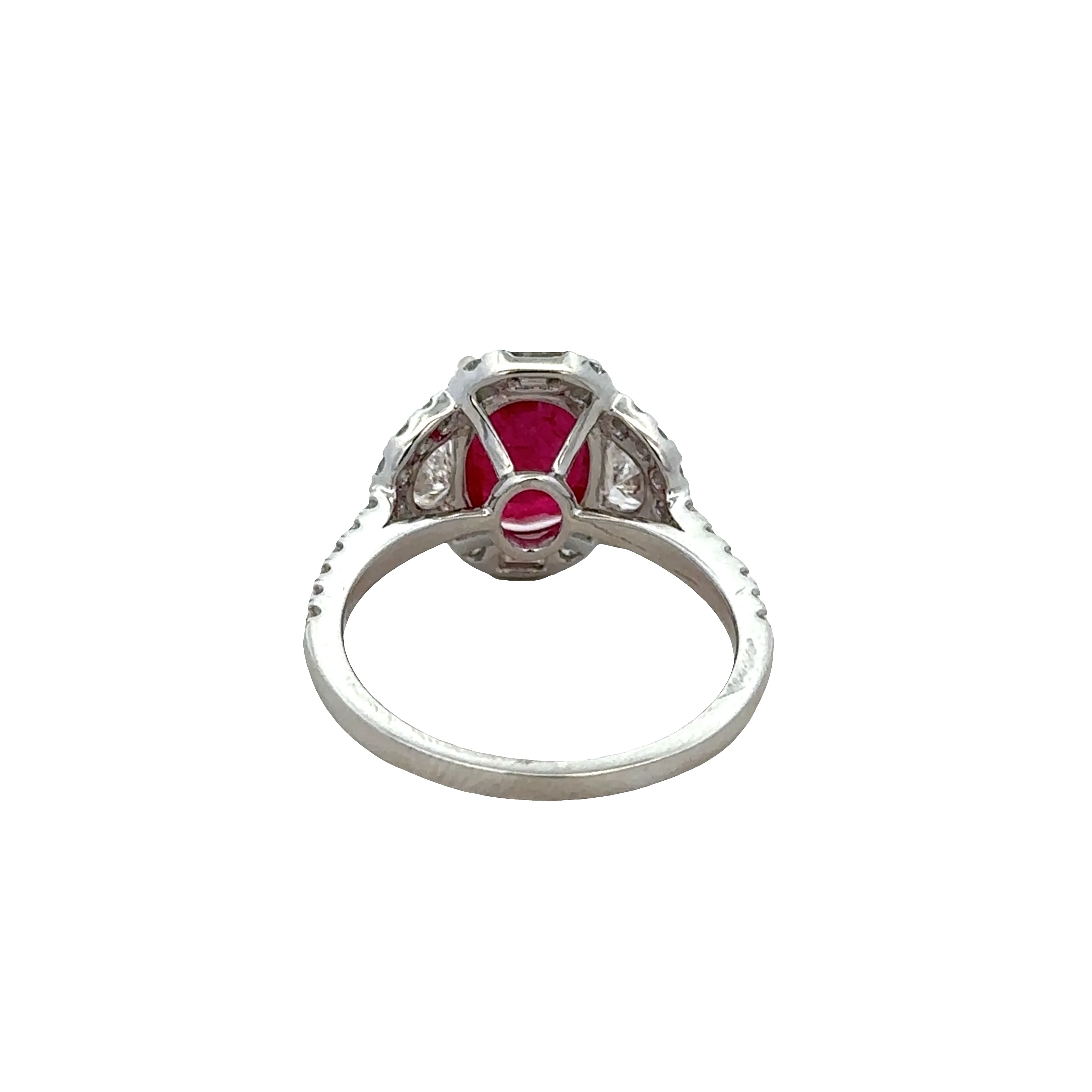 14k White Gold Ruby & Diamond Oval Halo Ring – Size 7 - Image 3