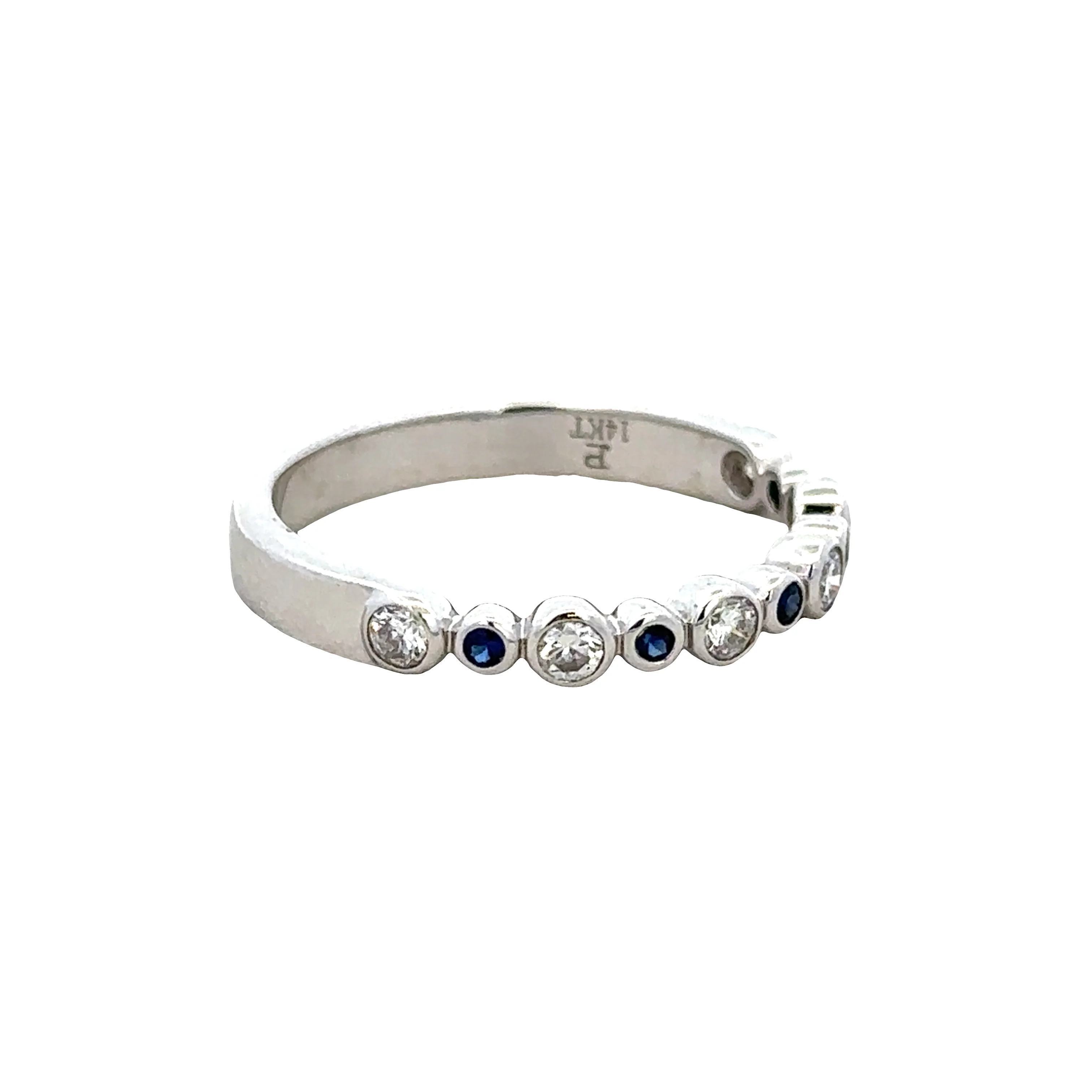 14k White Gold Sapphire & Diamond Alternating Bezel Band – Size 6.5 - Image 2