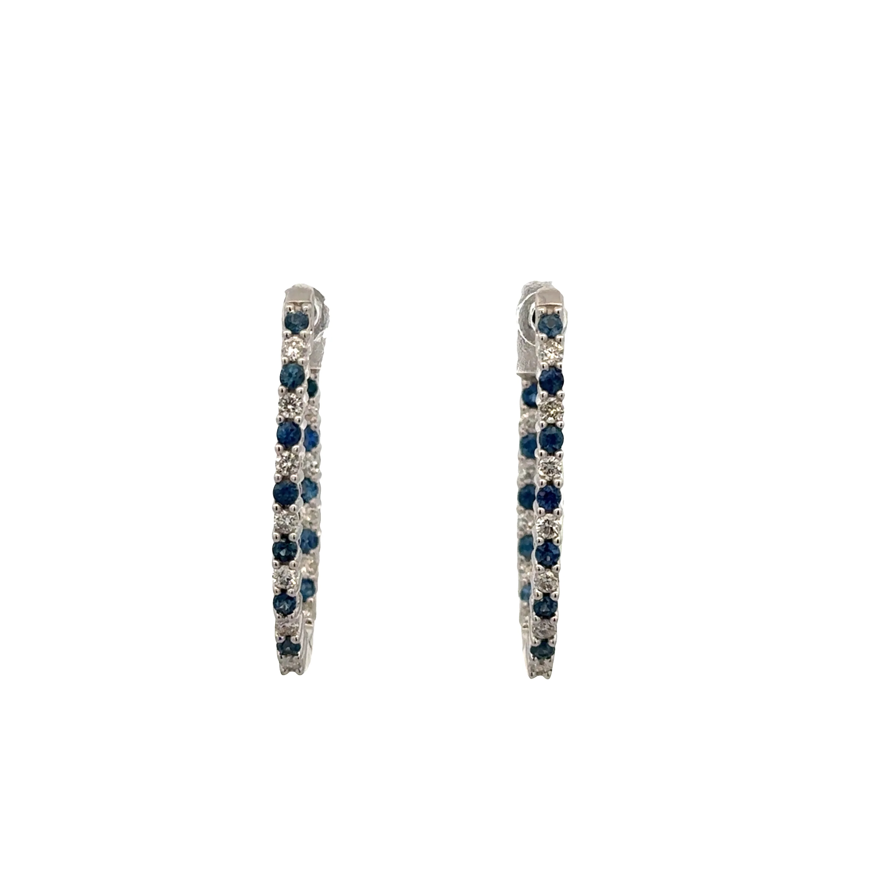 14k White Gold Sapphire & Diamond Hoop Earrings