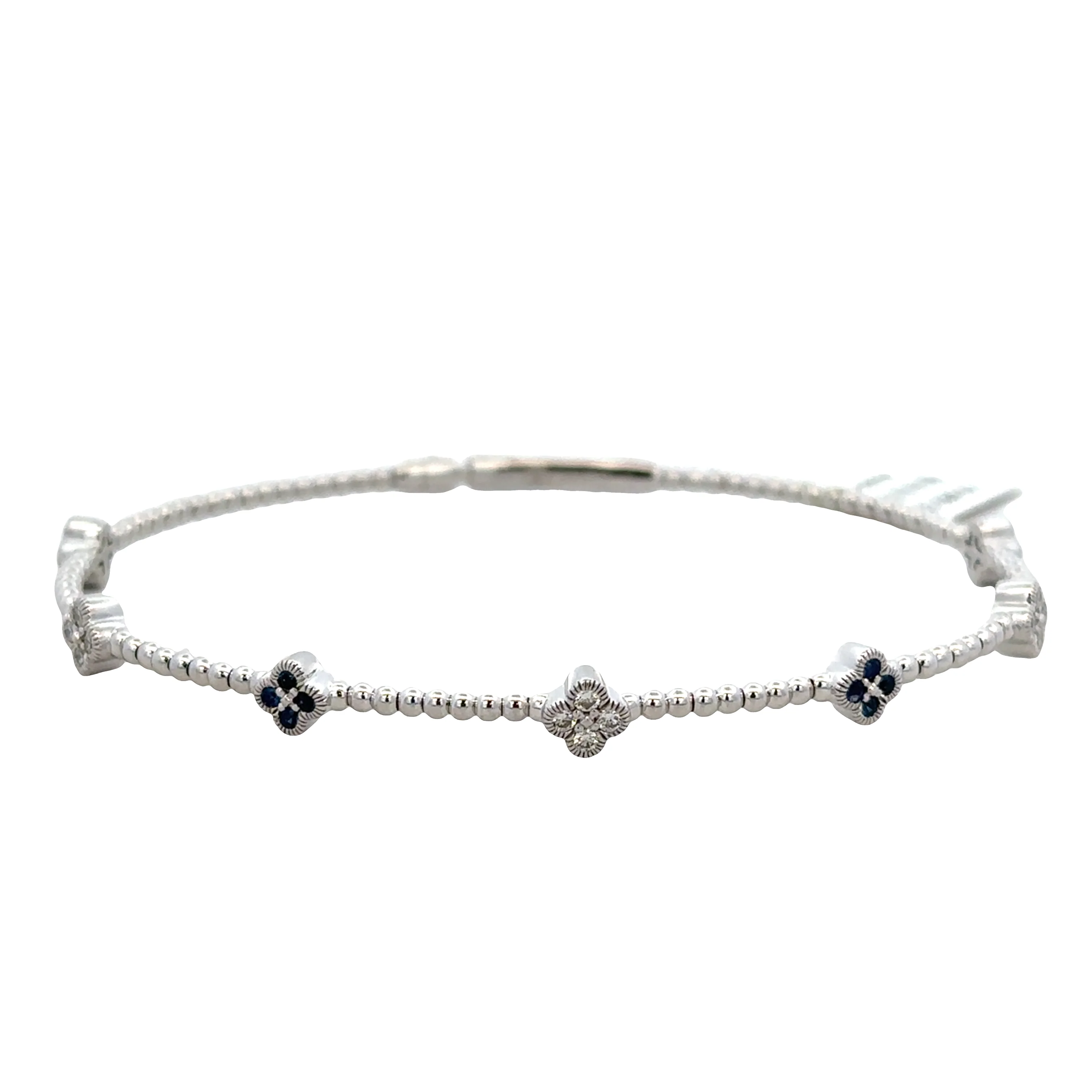 14k White Gold Sapphire & Diamond Quatrefoil Flexible Bracelet