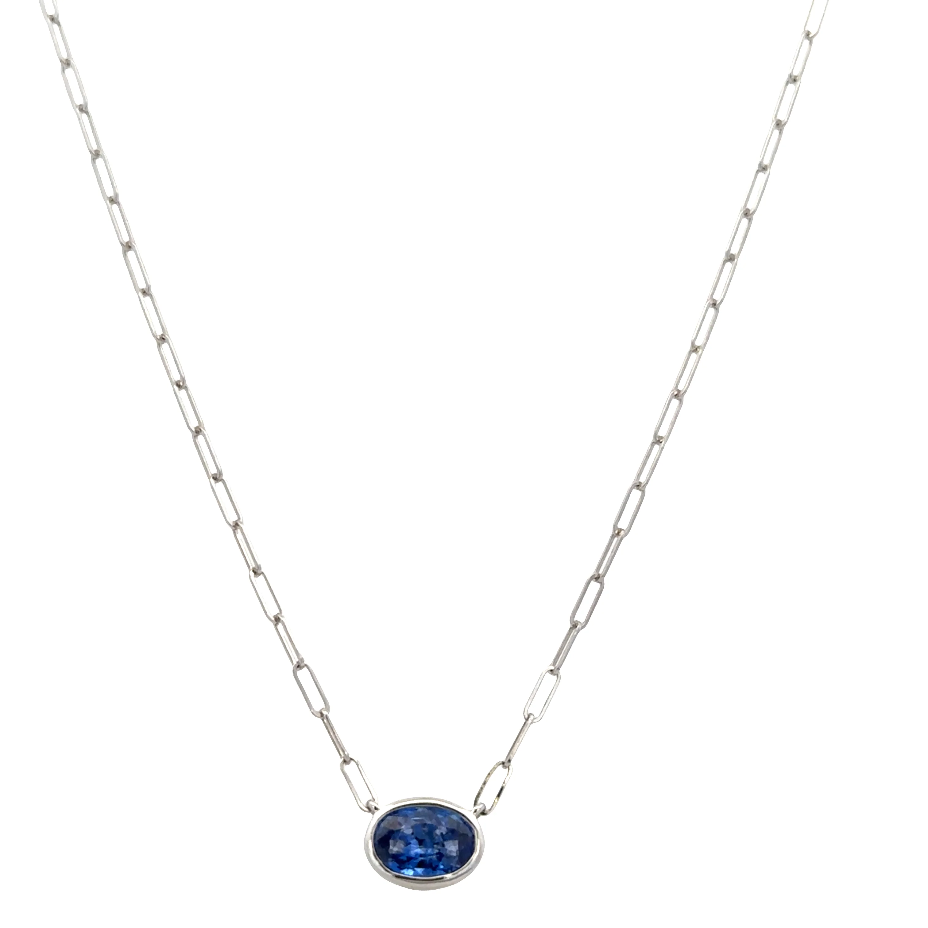 14k White Gold Sapphire Paperclip Chain Necklace – 18" - Image 2