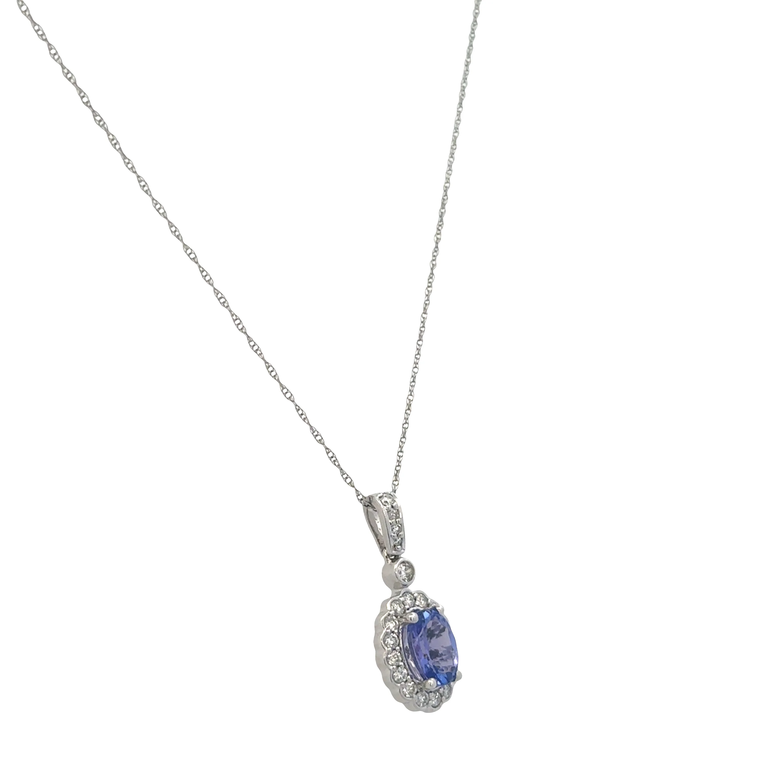 14k White Gold Tanzanite & Diamond Halo Pendant Necklace – 18" - Image 2
