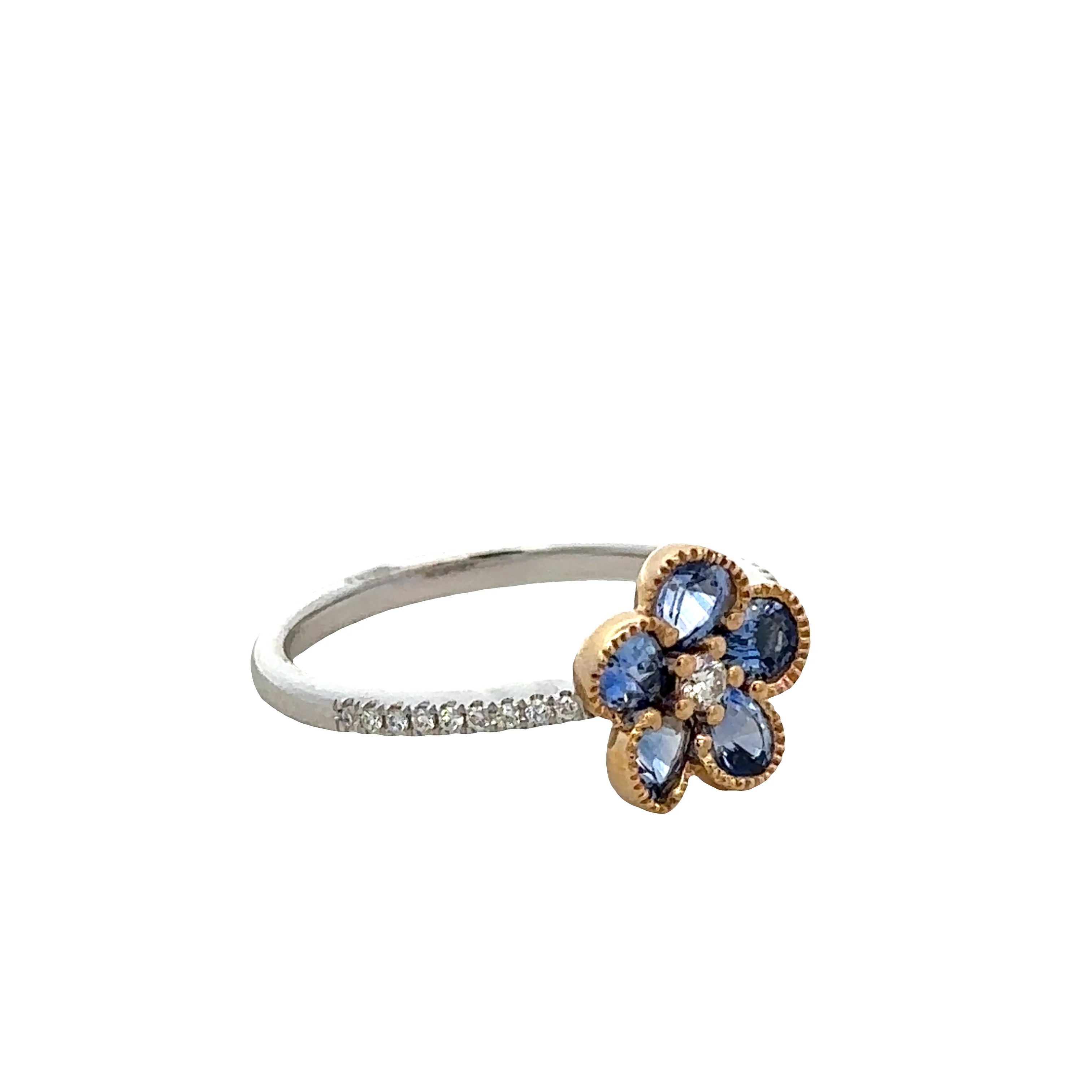 14k White & Yellow Gold Blue Sapphire Flower Ring – Size 7.25 - Image 2