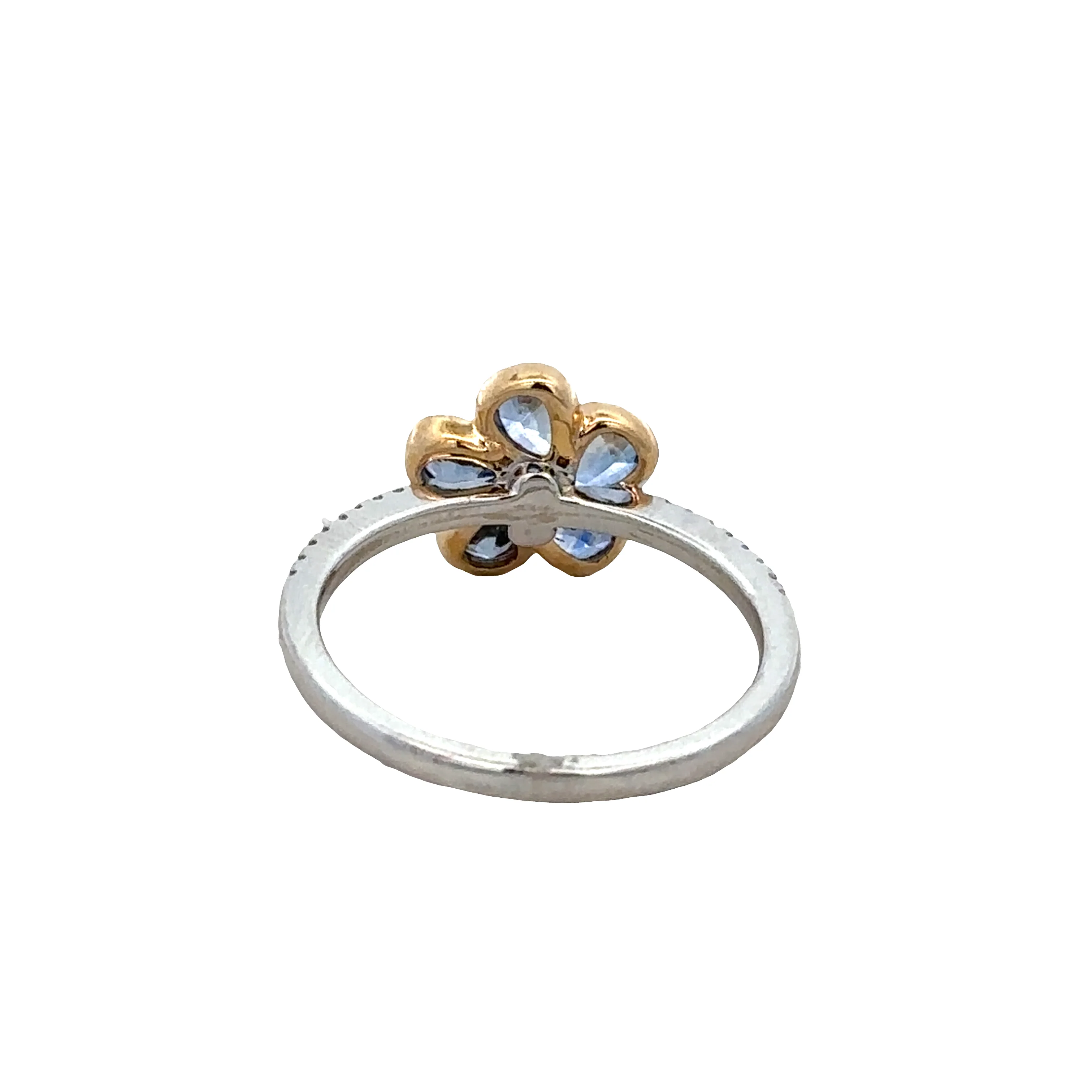 14k White & Yellow Gold Blue Sapphire Flower Ring – Size 7.25 - Image 3