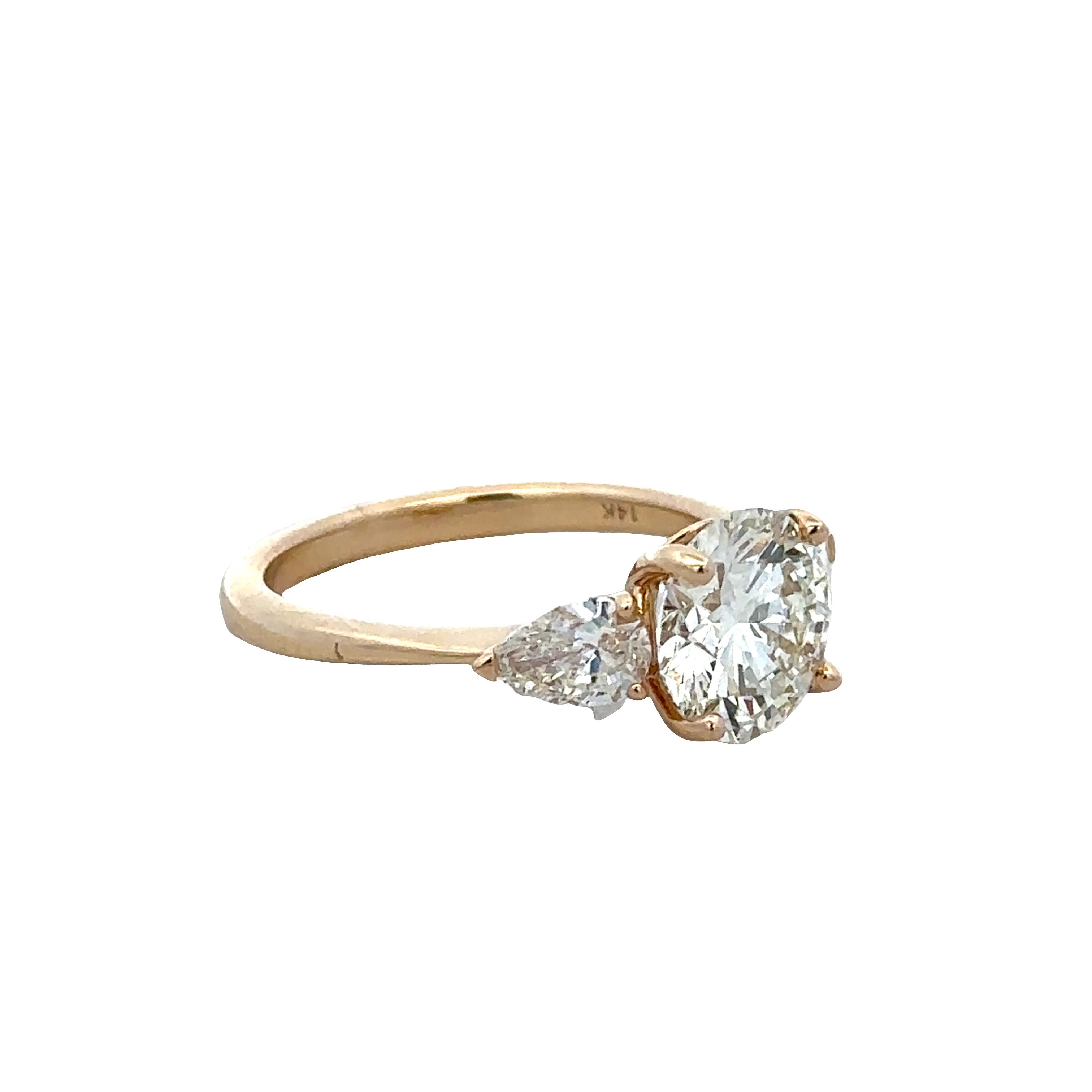 14k Yellow Gold 2.10ct Diamond Engagement Ring with Pear-Shaped Accents – Size 6.75 - Image 2