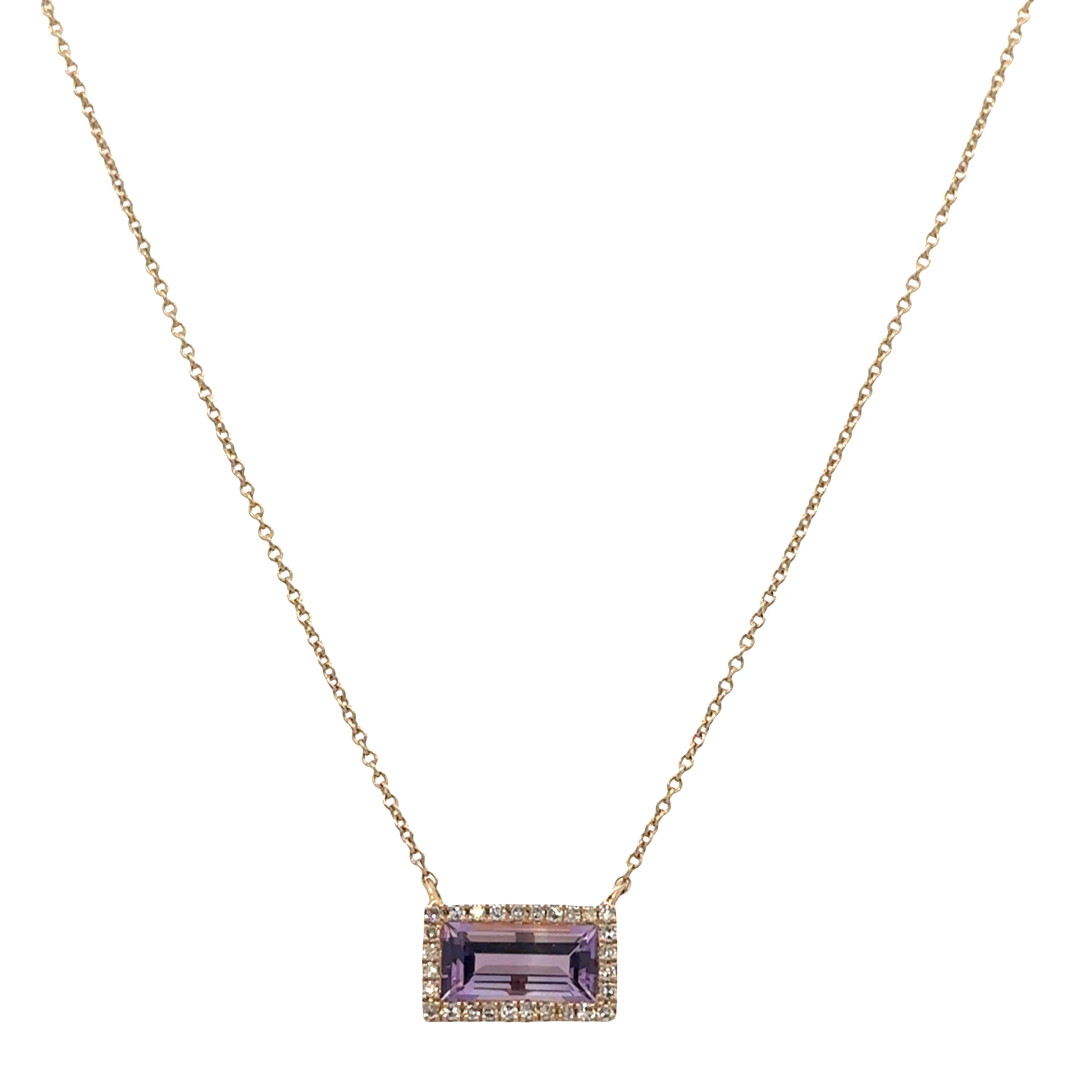 14k Yellow Gold Amethyst & Diamond Halo Pendant Necklace – 18"