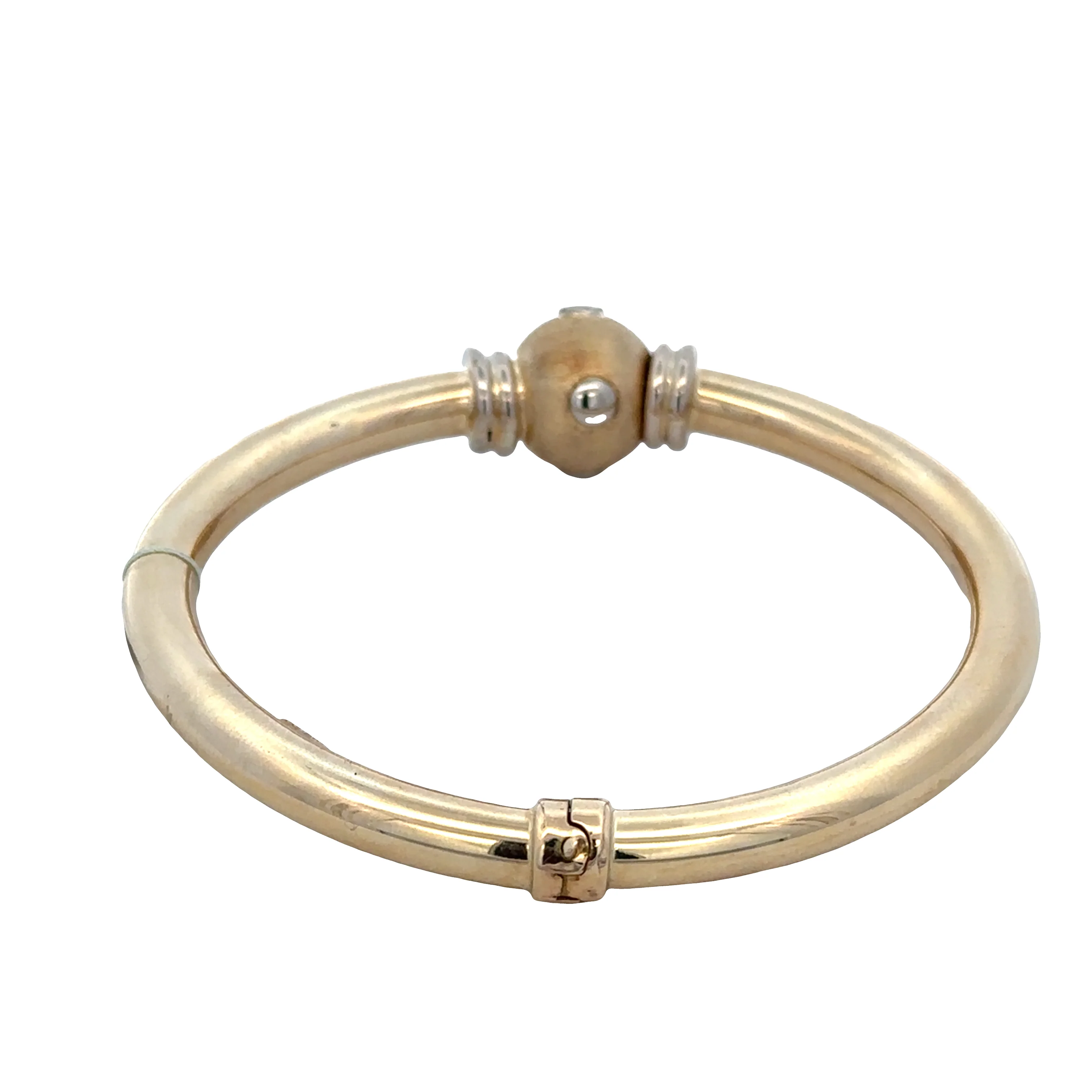 14k Yellow Gold Brushed & Polished Bangle Bracelet – Magnetic Hinged Clasp - Image 2