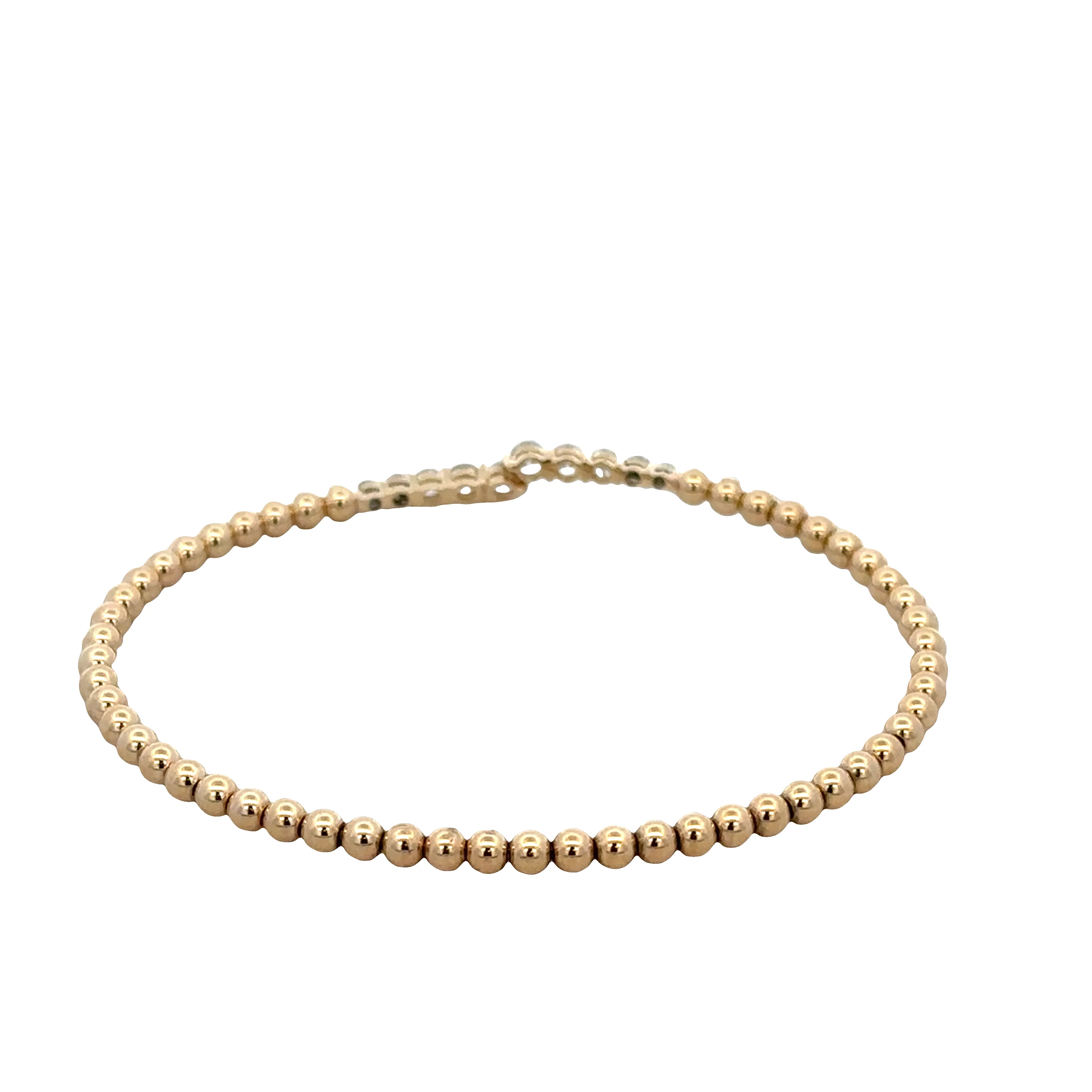 14k Yellow Gold Diamond Beaded Flexible Bangle Bracelet - Image 2