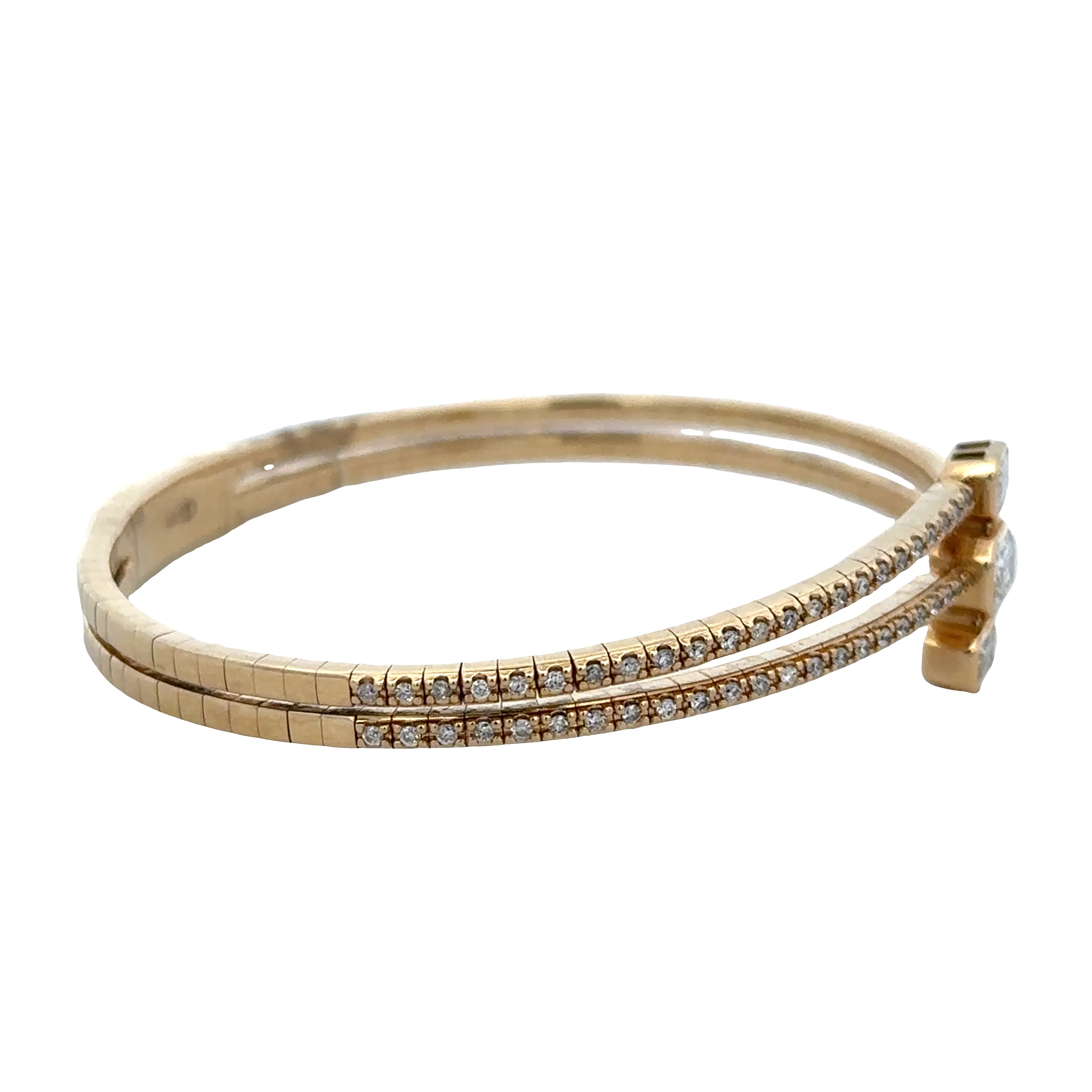 14k Yellow Gold Diamond Flexible Bypass Bangle Bracelet – 6.5" Wrist - Image 2