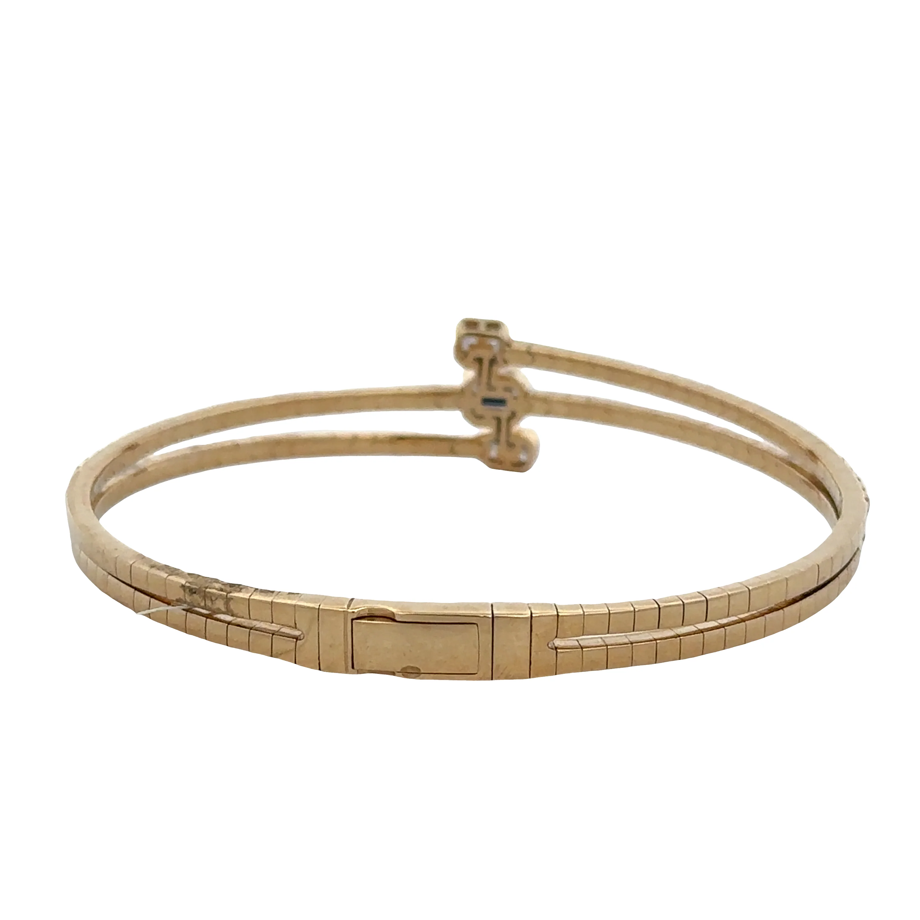 14k Yellow Gold Diamond Flexible Bypass Bangle Bracelet – 6.5" Wrist - Image 3