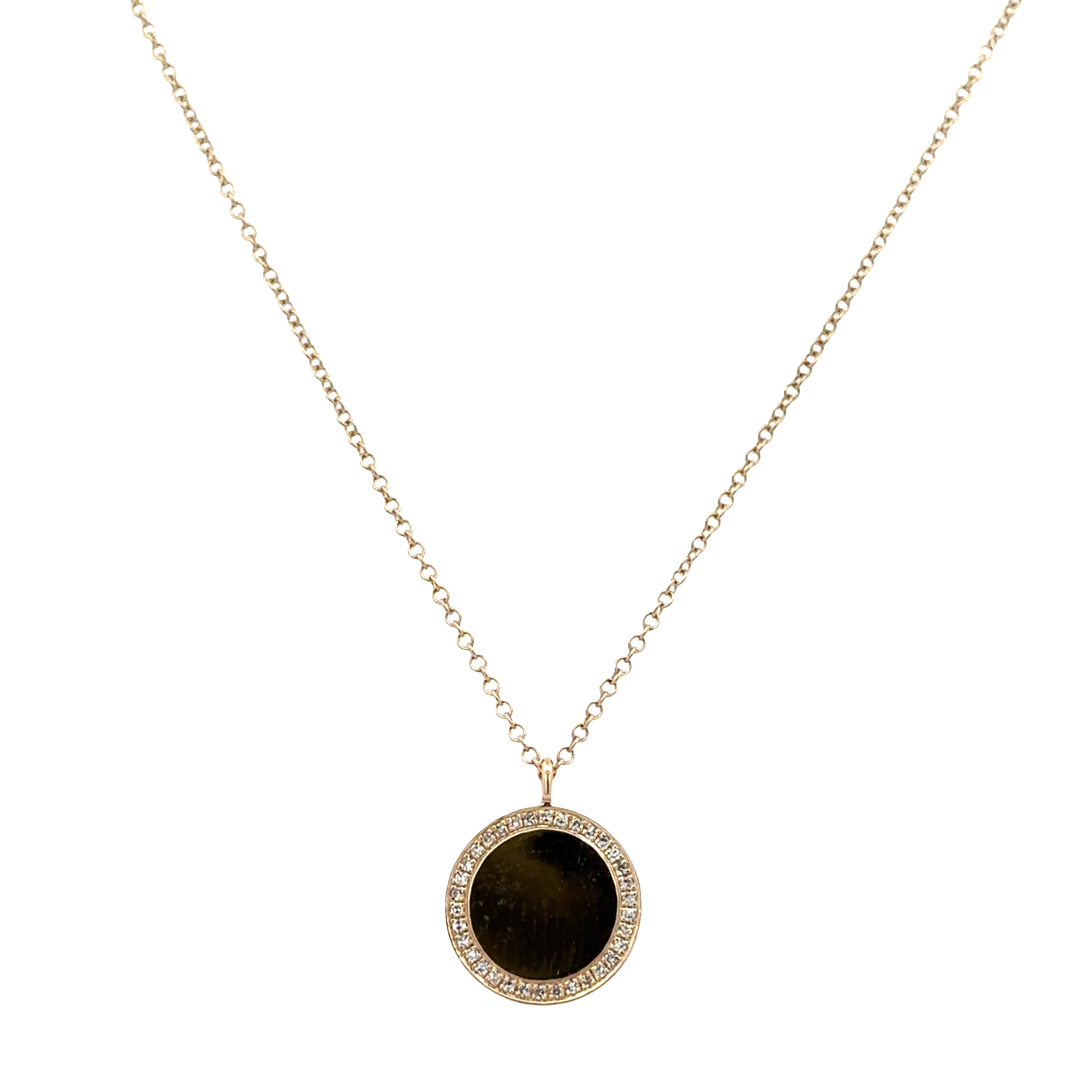 14k Yellow Gold Diamond Halo Disc Necklace – Adjustable 18"
