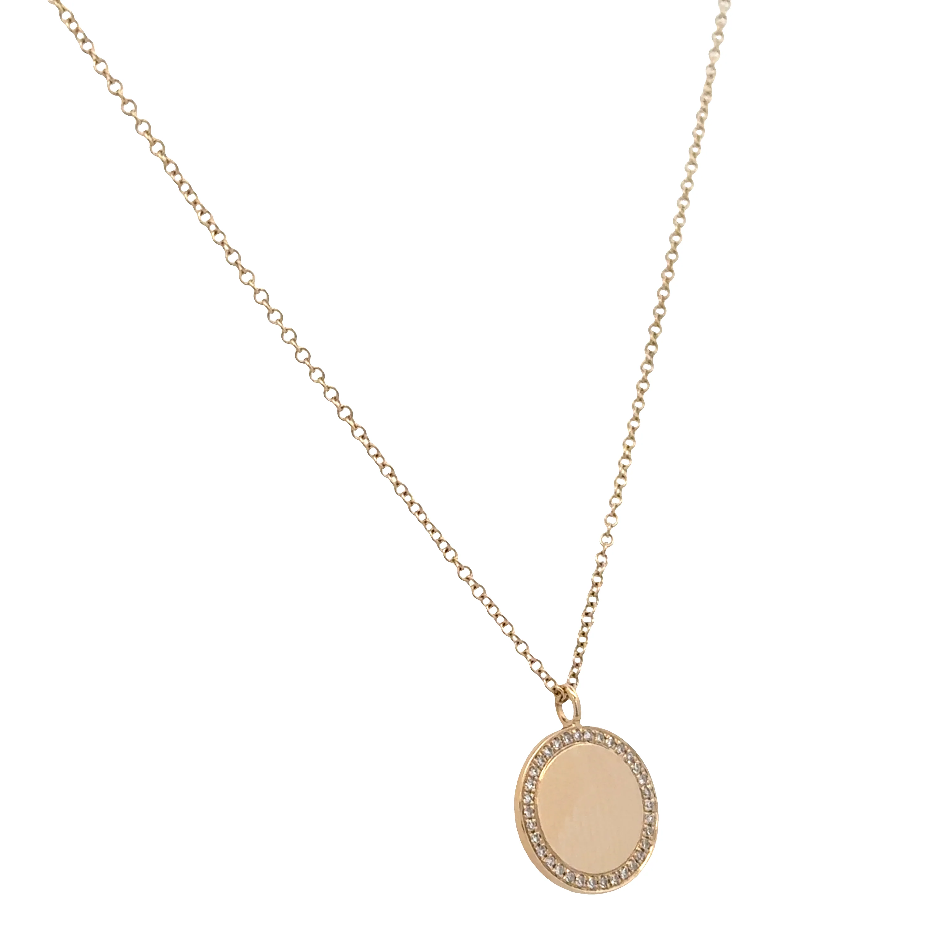 14k Yellow Gold Diamond Halo Disc Necklace – Adjustable 18" - Image 2