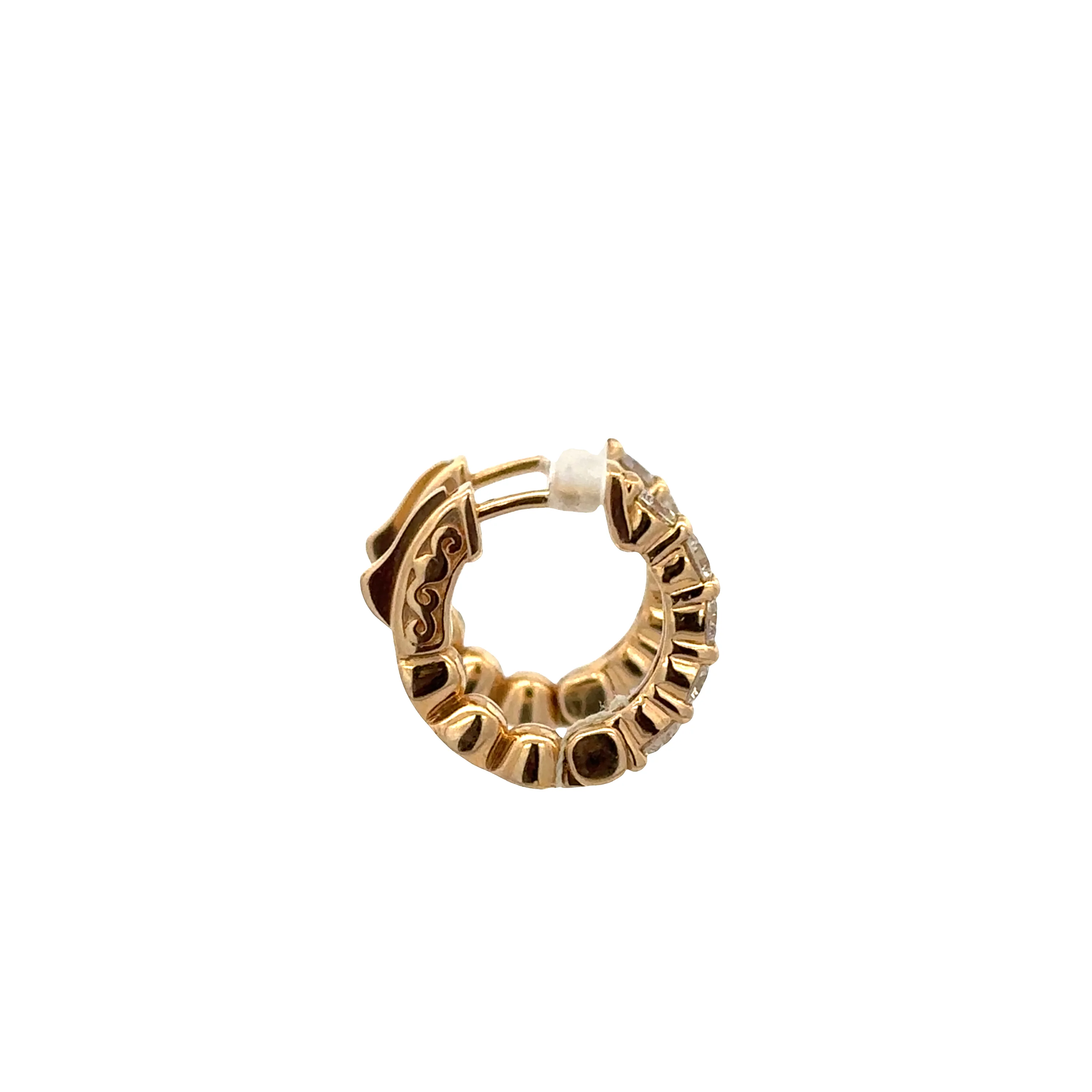 14k Yellow Gold Diamond Hoop Earrings – 5/8" Tall - Image 3