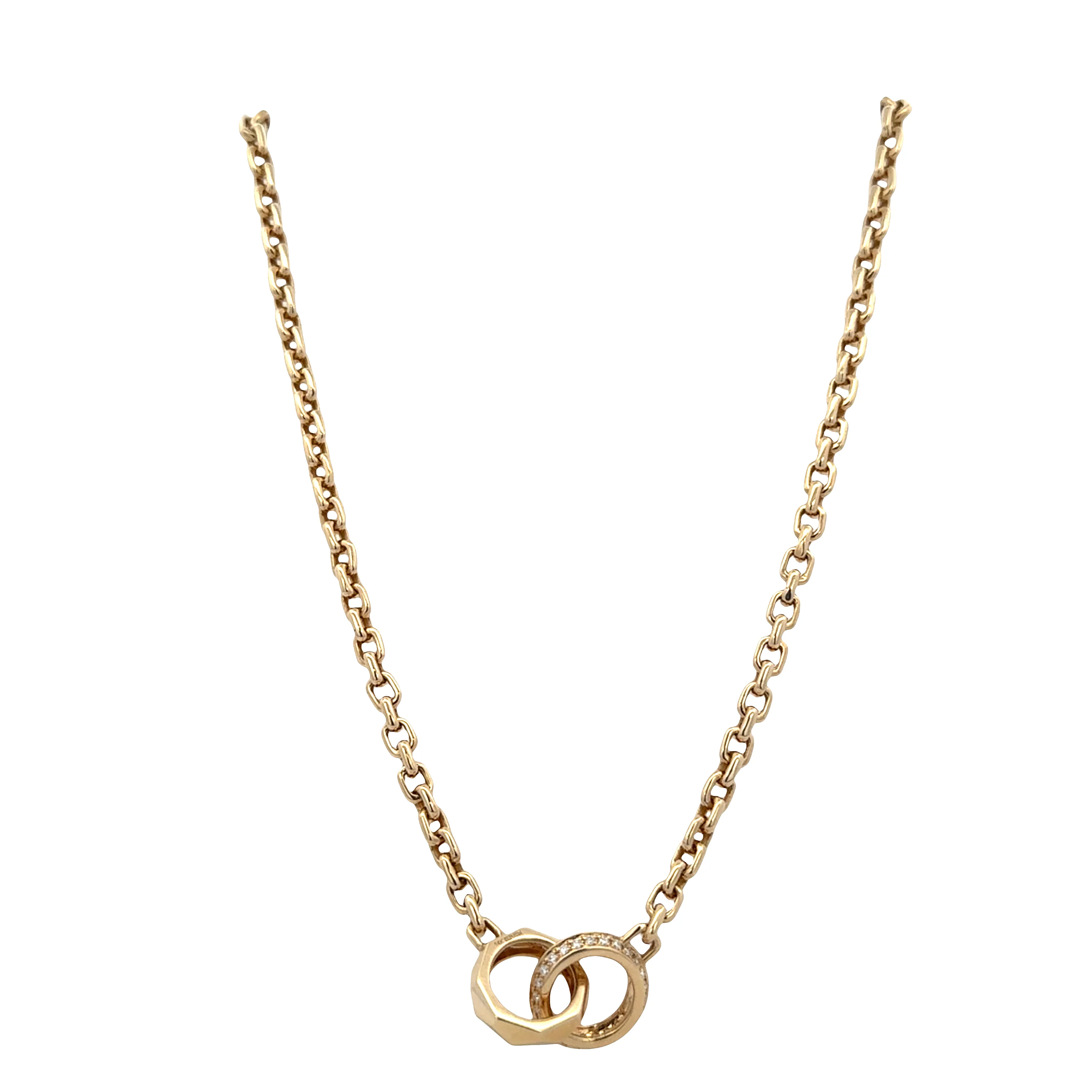 14k Yellow Gold Diamond Interlocking Circle Cable Link Necklace – 20" - Image 2