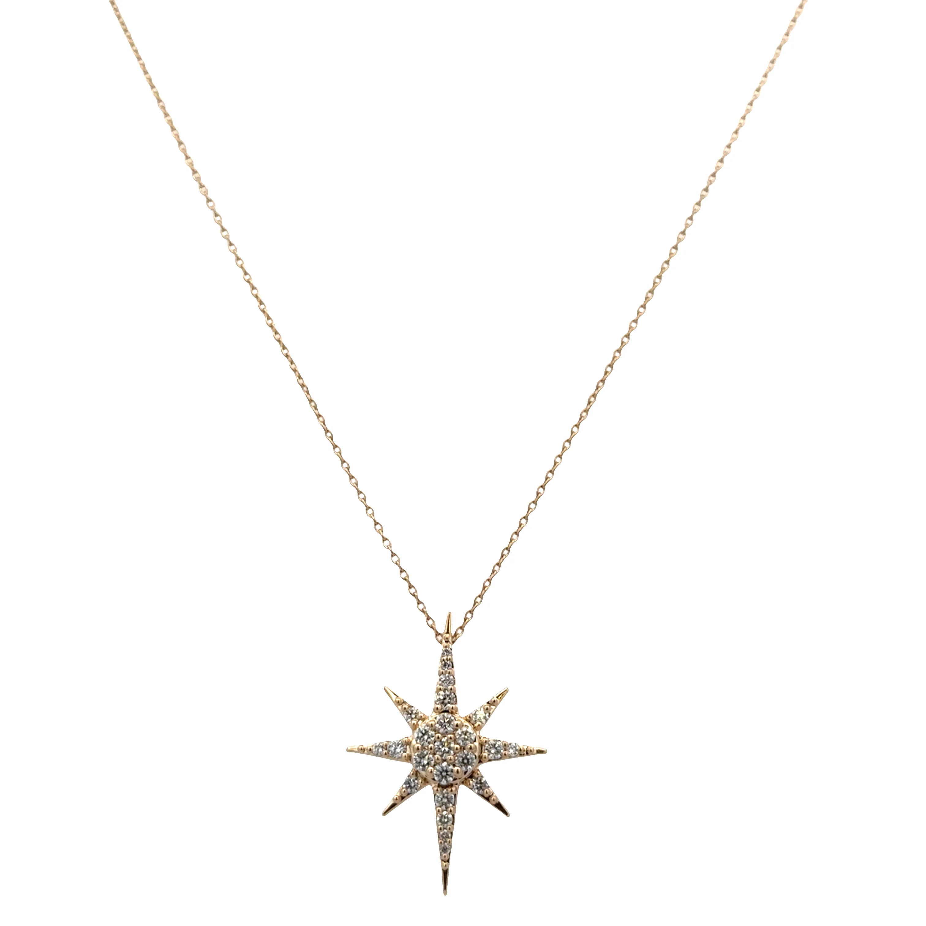 14k Yellow Gold Diamond Star Motif Pendant Necklace – Adjustable 18" - Image 2
