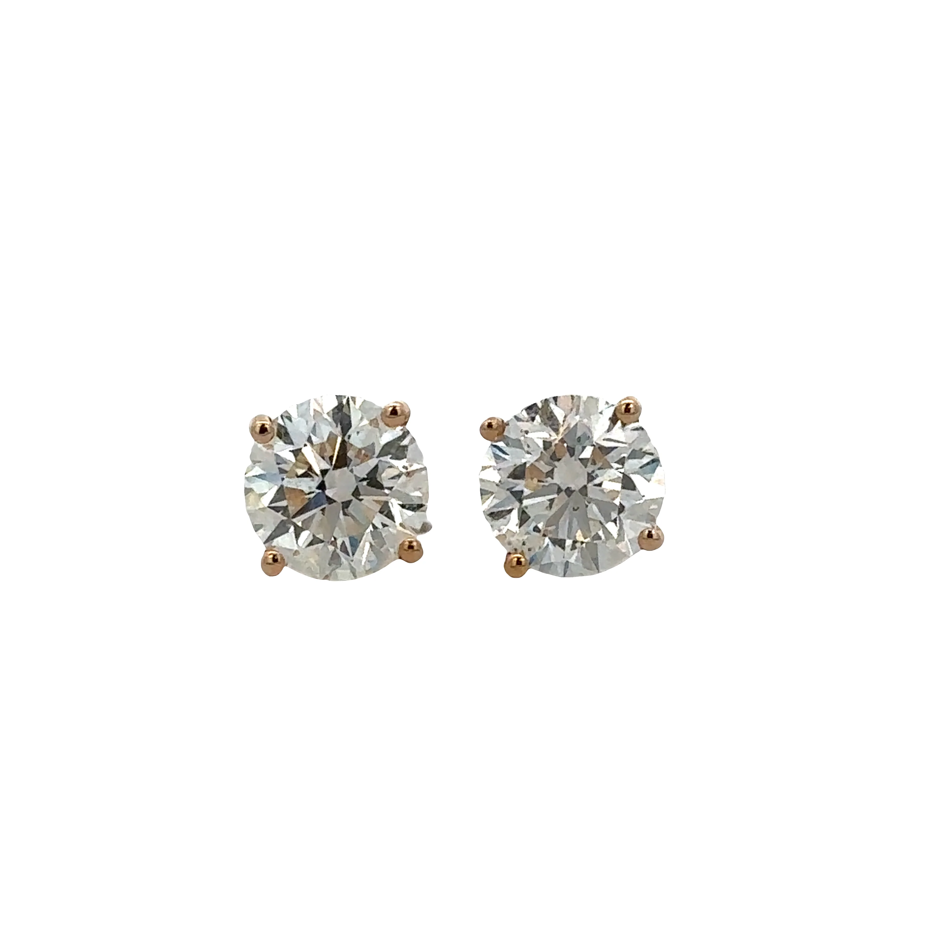 14K Yellow Gold Diamond Stud Earrings – 3.00 CTW Round Brilliant Cut, K/SI2