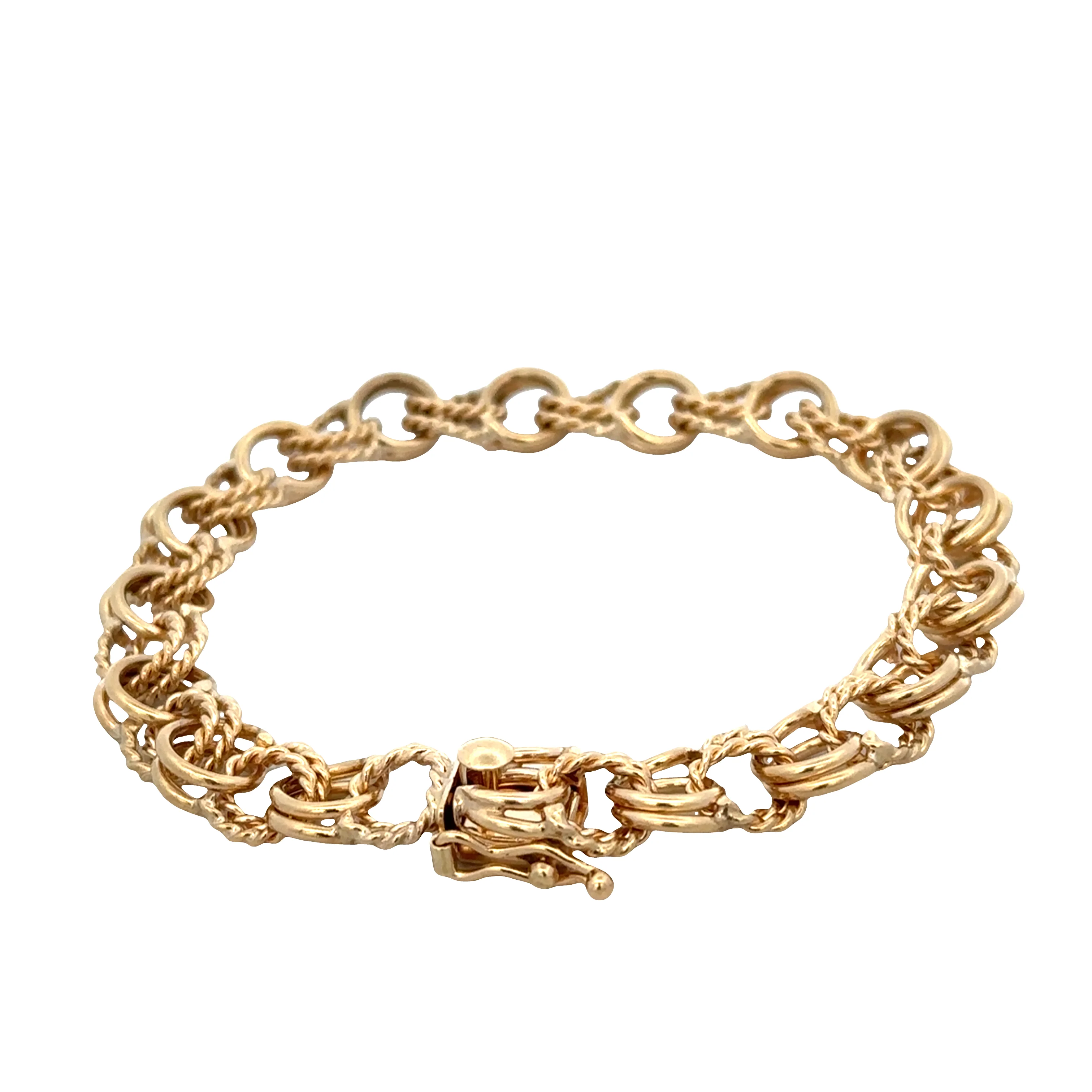 14k Yellow Gold Double Link Charm Bracelet – 7" - Image 2