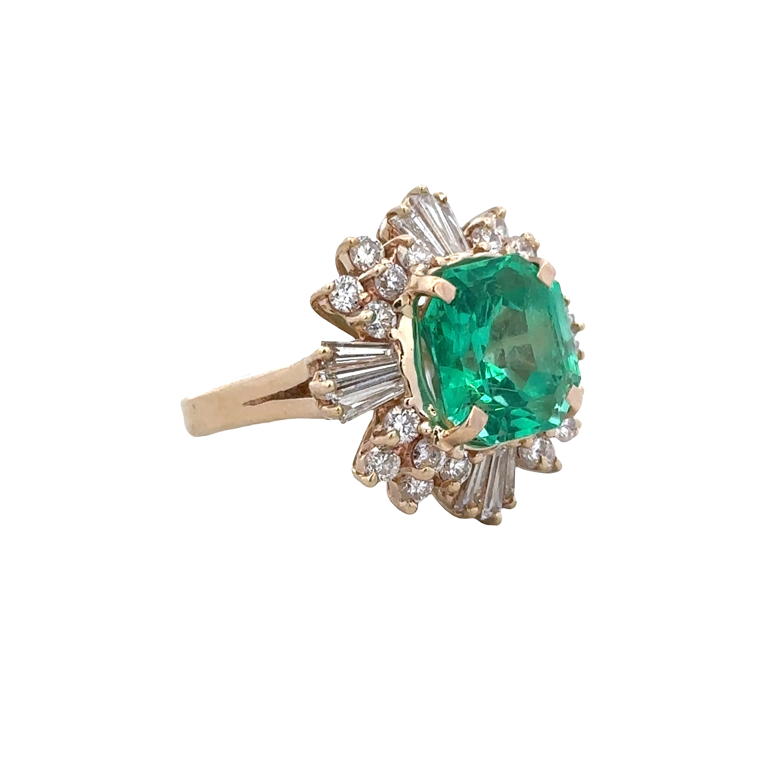 14k Yellow Gold Emerald & Diamond Ballerina Ring – Size 7 - Image 2