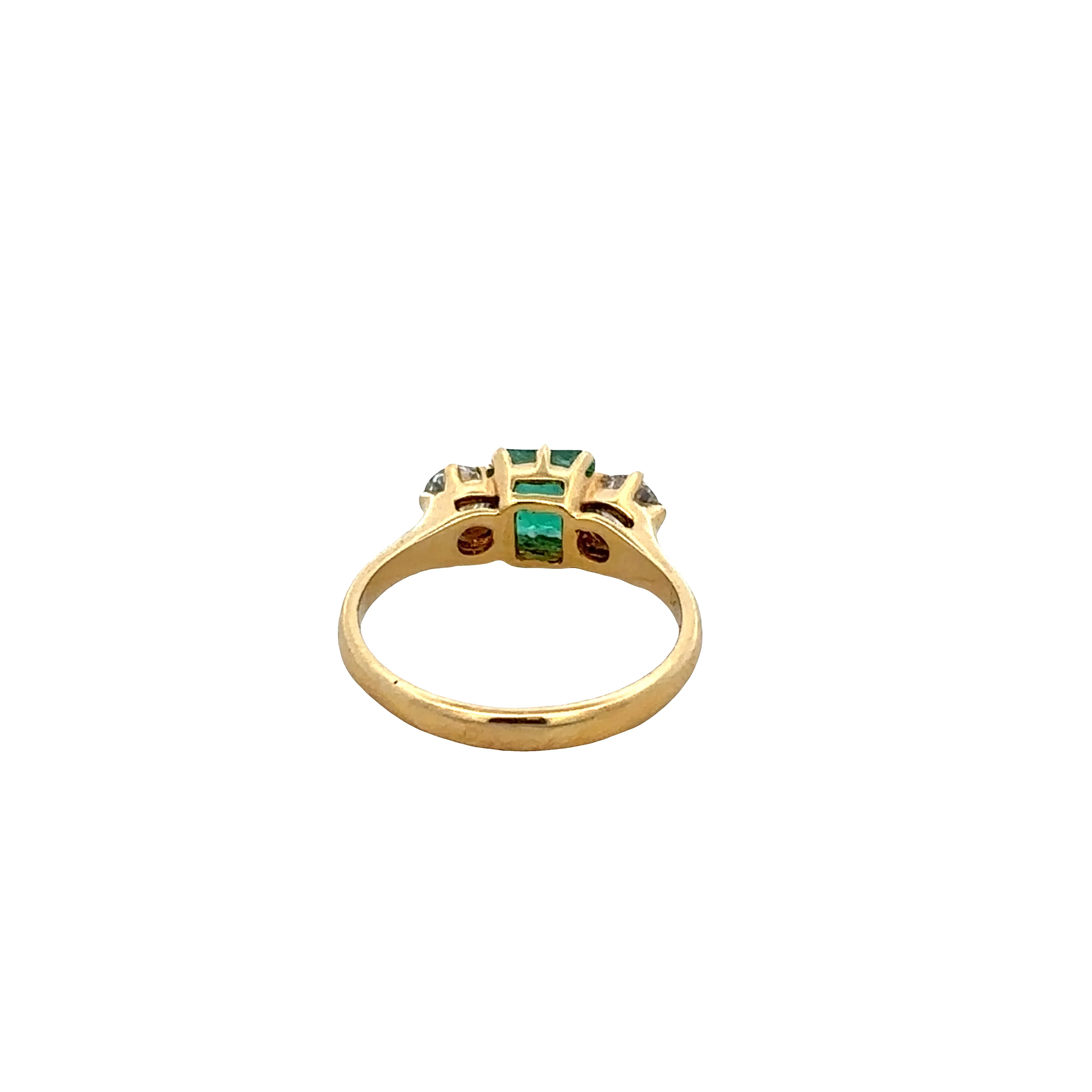 14k Yellow Gold Emerald & Diamond Three-Stone Ring – Size 5.5 - Image 3