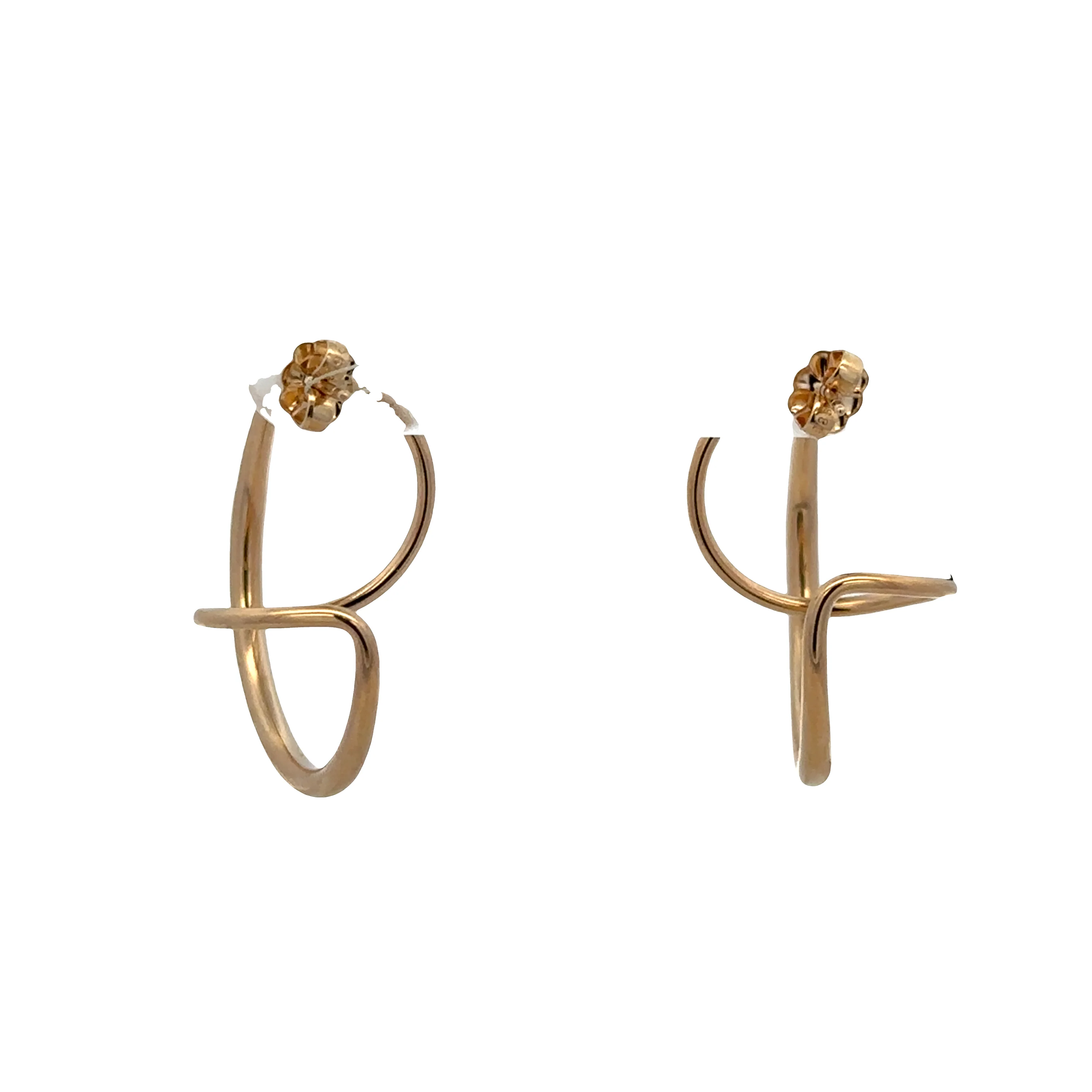 14k Yellow Gold Modern Abstract Hoop Earrings - Image 3