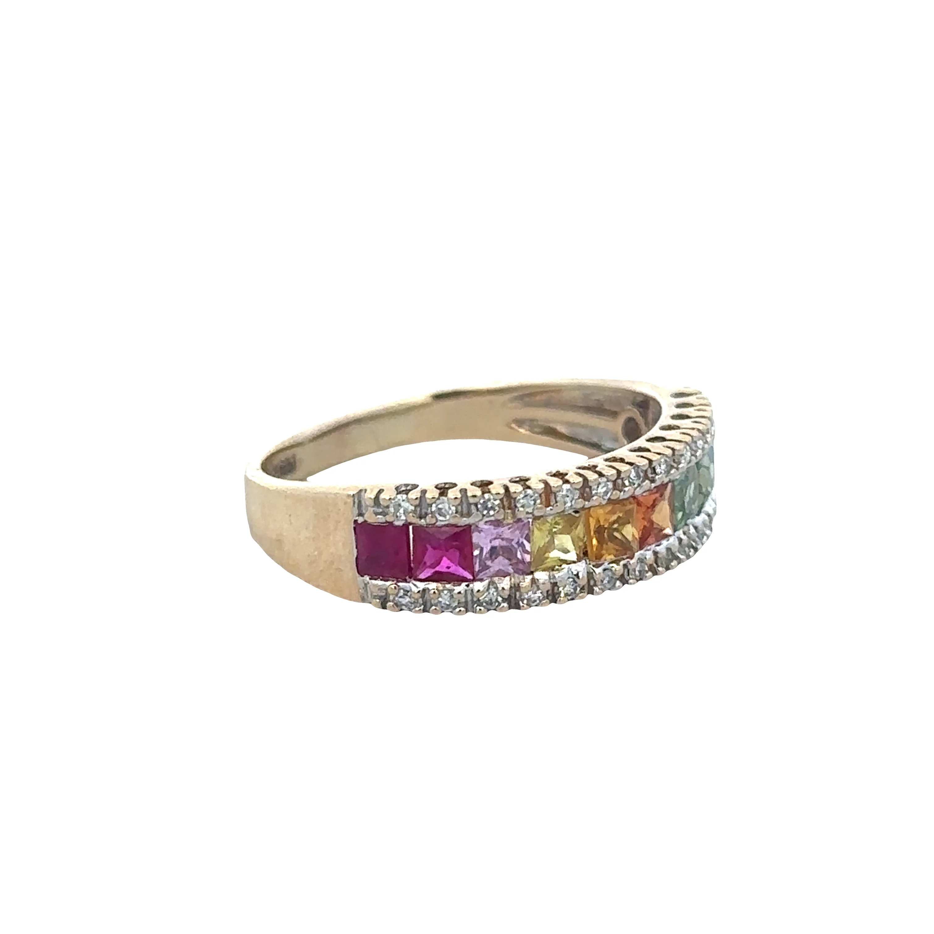 14k Yellow Gold Multicolor Sapphire & Diamond Band – Size 8 - Image 2
