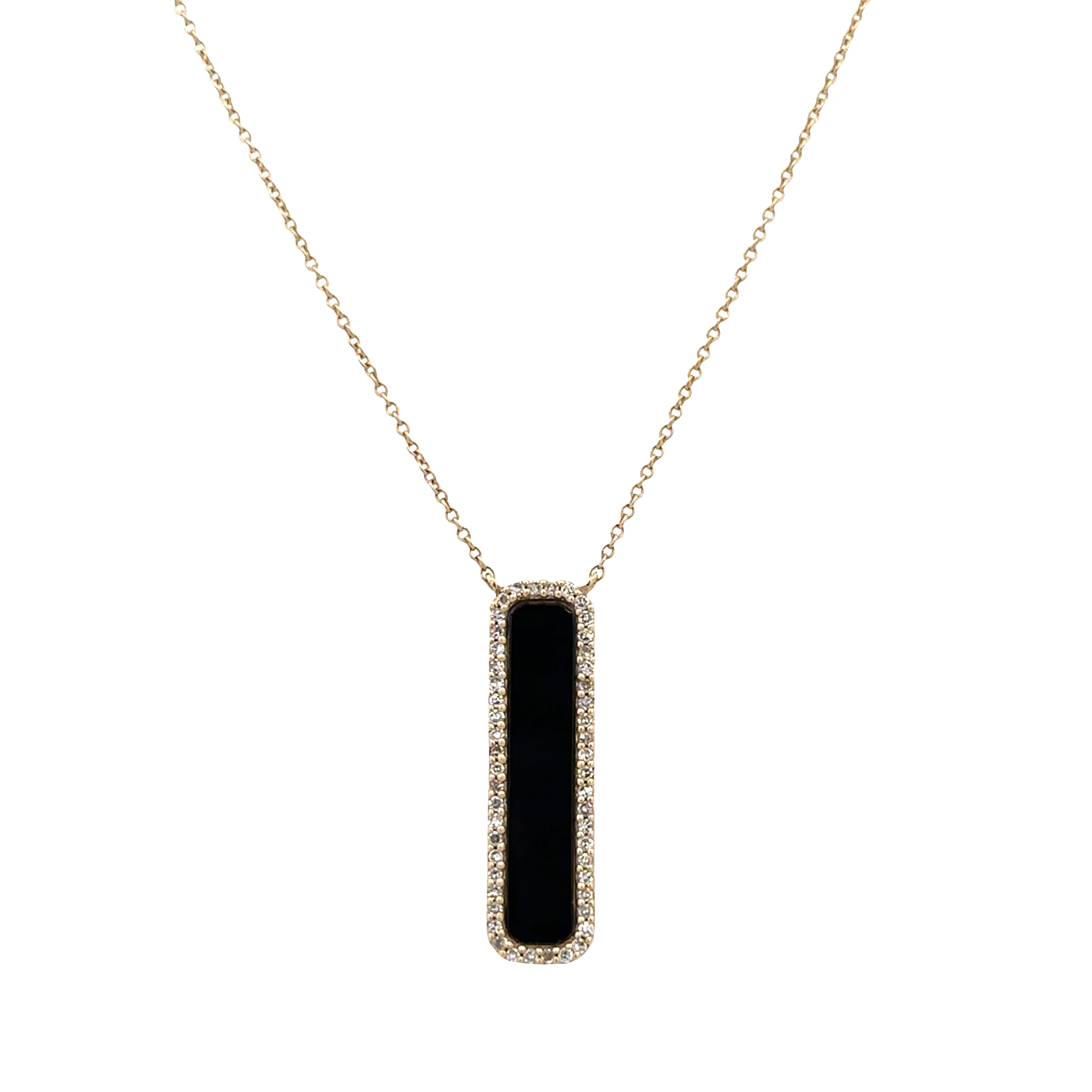 14k Yellow Gold Onyx & Diamond Necklace – Adjustable 18"