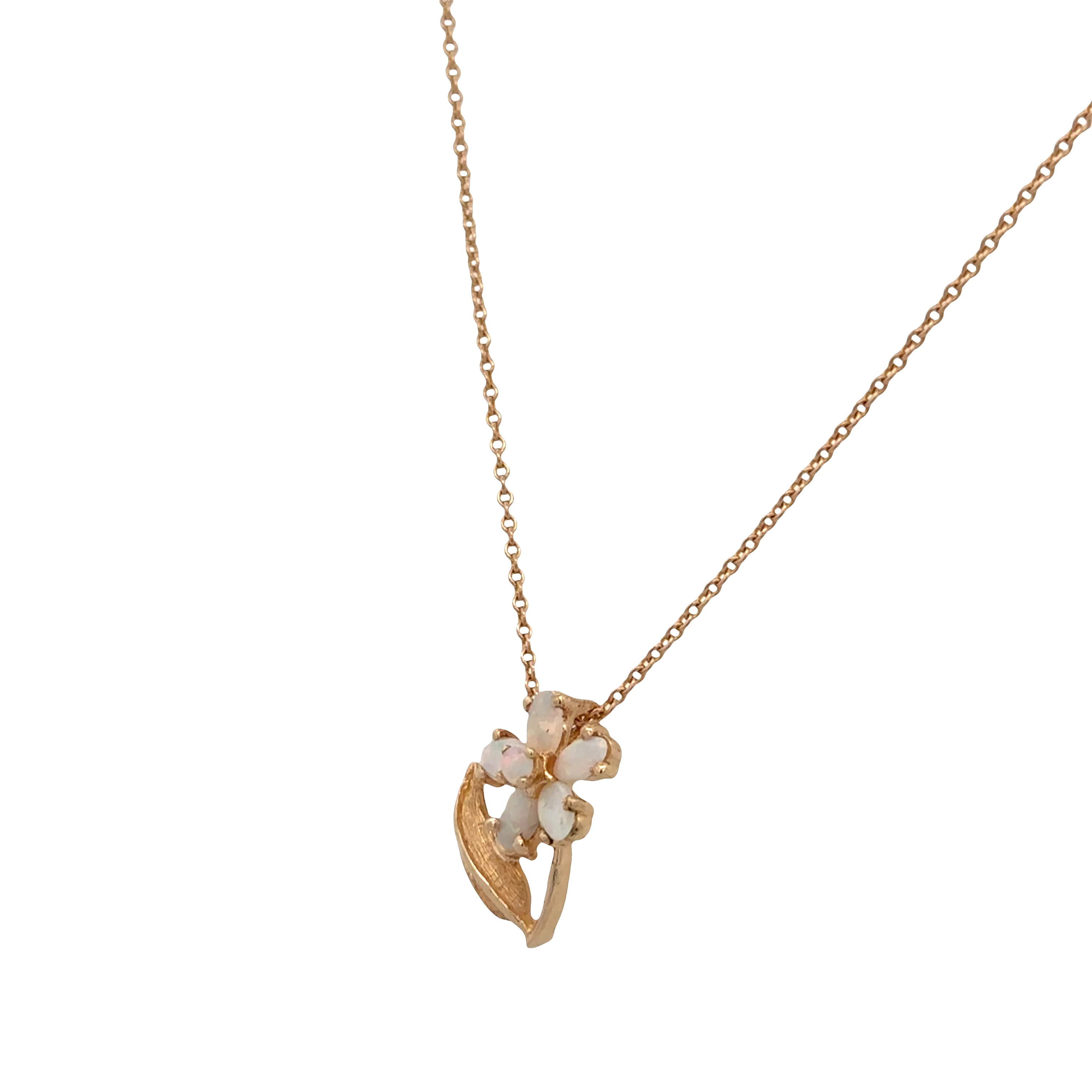 14k Yellow Gold Opal Floral Motif Pendant Necklace – 20" - Image 3