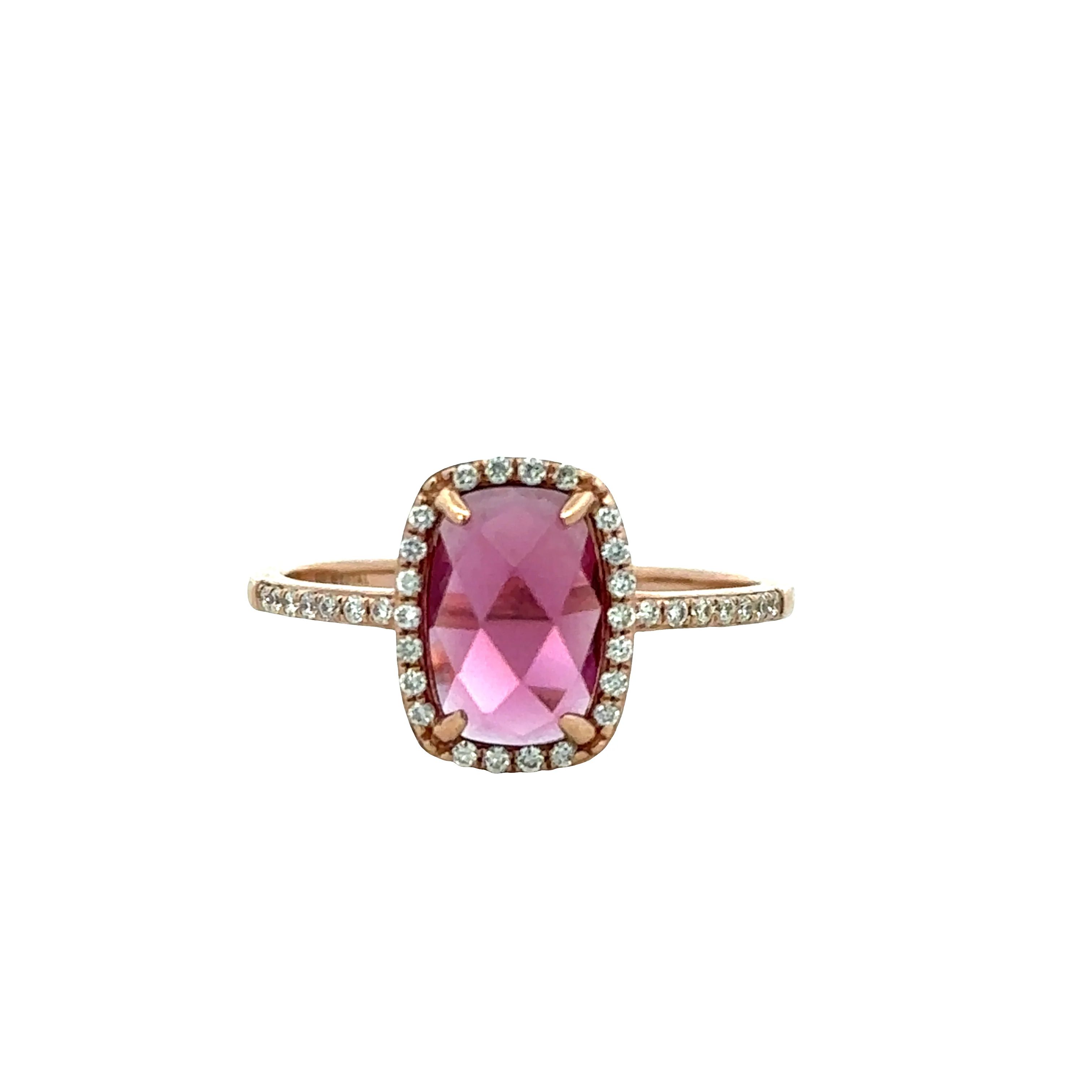 14k Yellow Gold Rhodolite Garnet and Diamond Halo Ring – 2.0 ct. Center Stone
