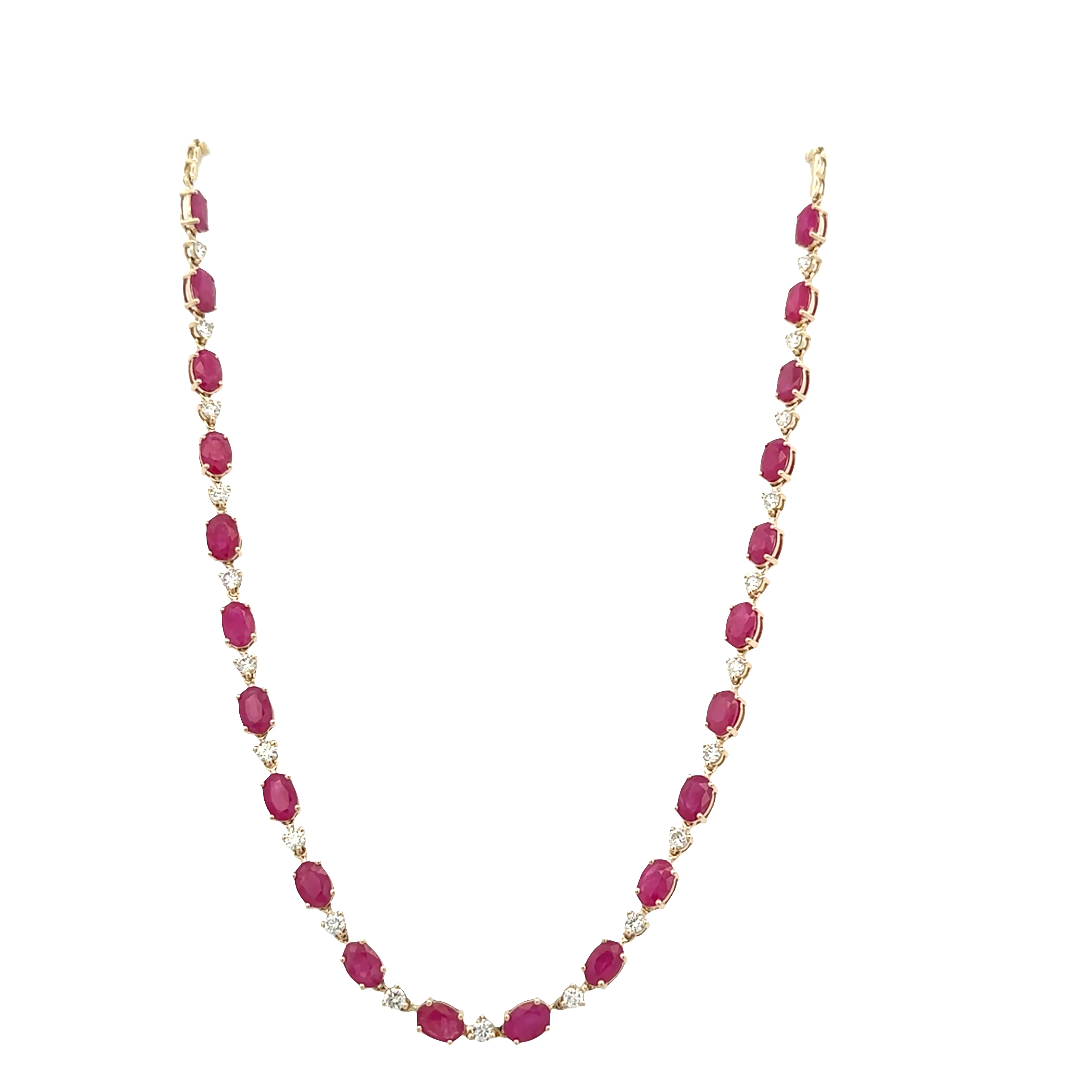 14k Yellow Gold Ruby & Diamond Alternating Necklace – 18" - Image 3