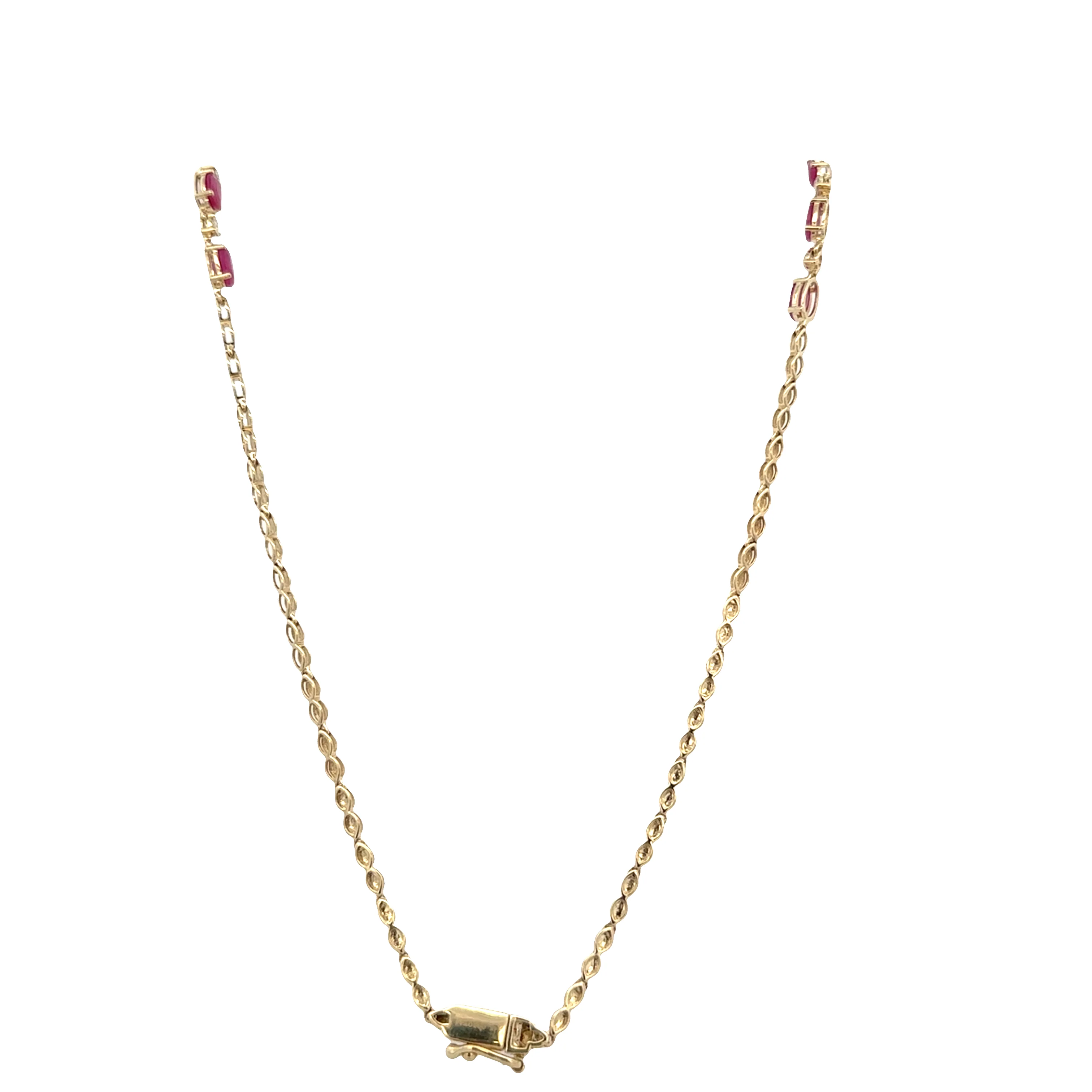 14k Yellow Gold Ruby & Diamond Alternating Necklace – 18" - Image 4