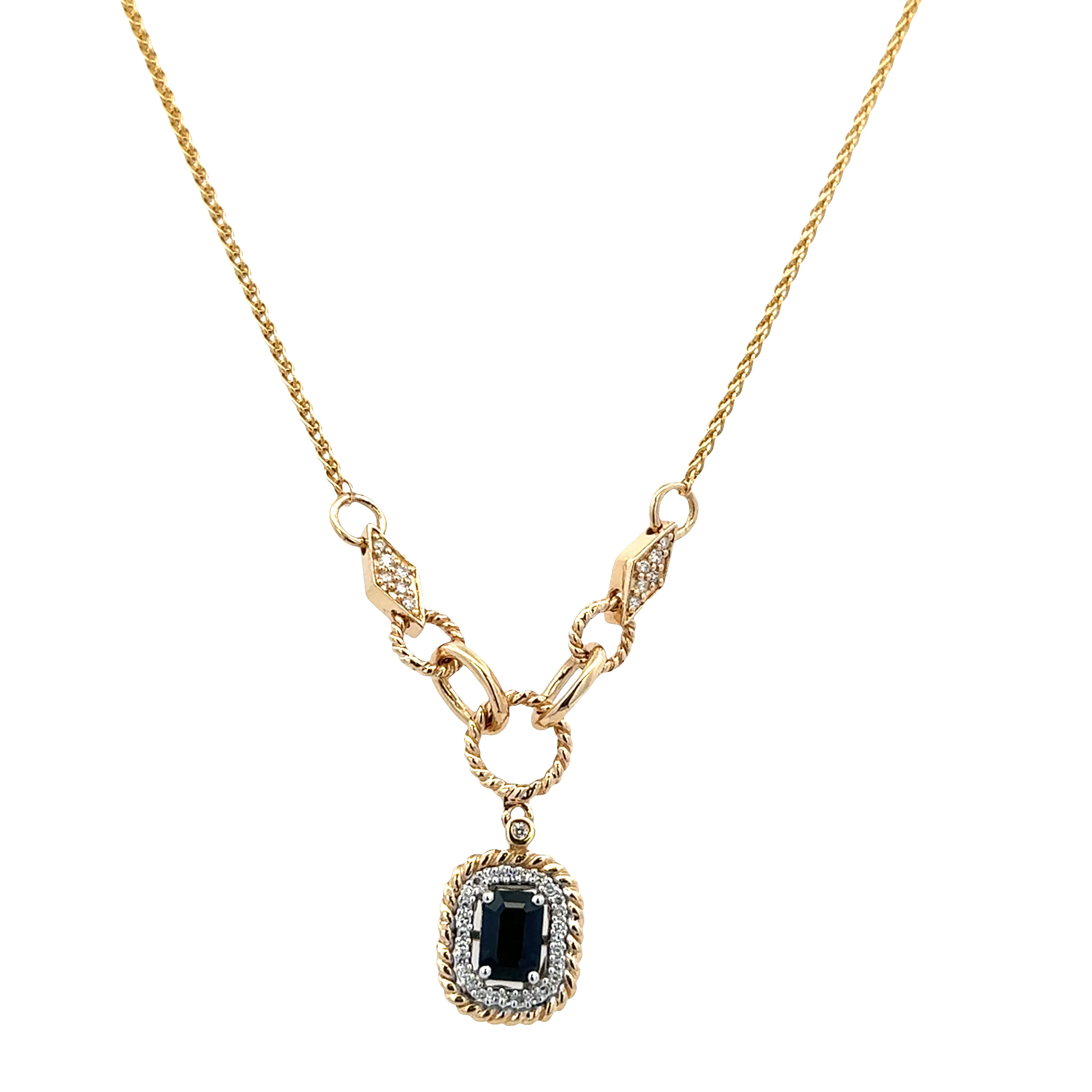 14k Yellow Gold Sapphire & Diamond Y Necklace – 18" - Image 2