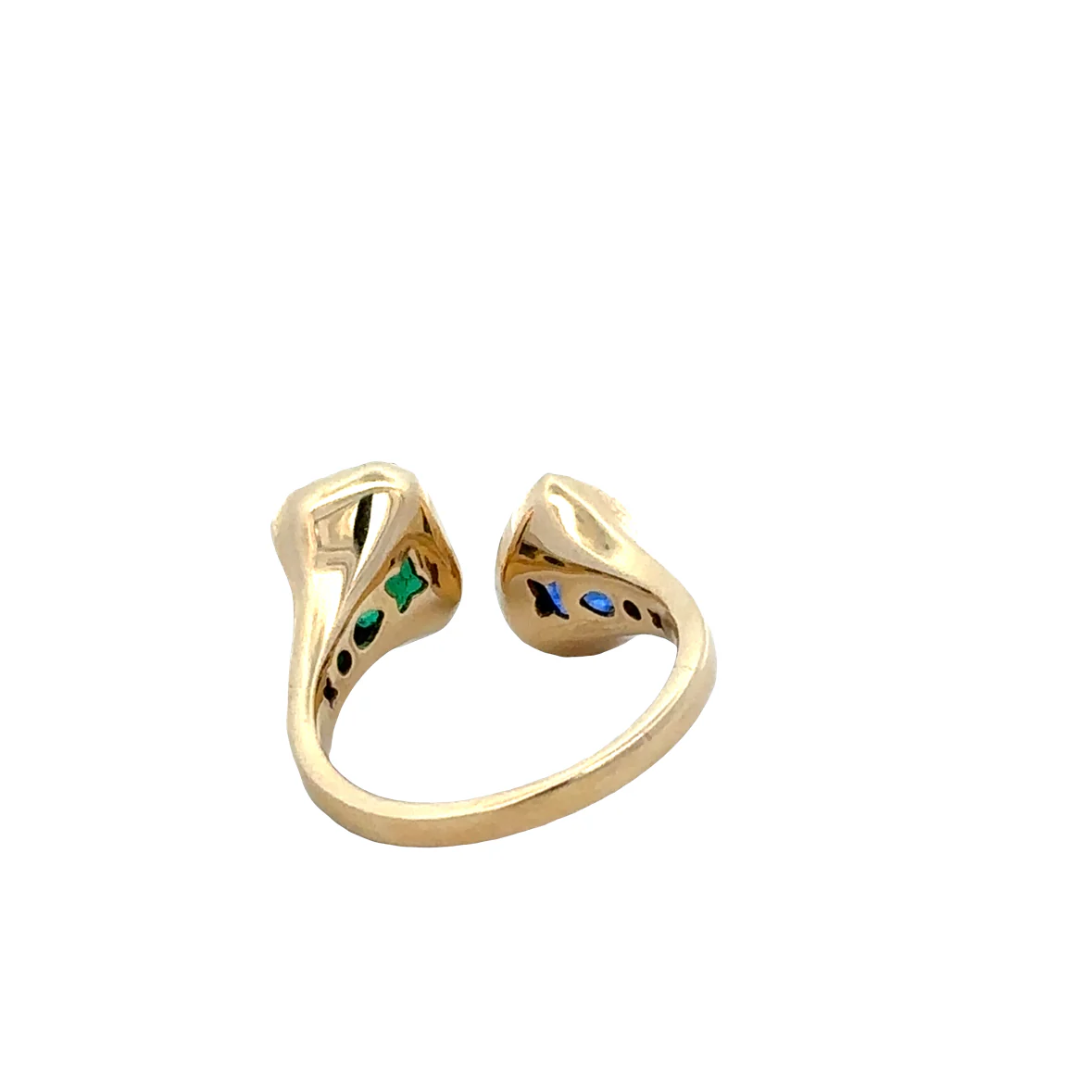 14K Yellow Gold Sapphire & Emerald Bypass Ring – 2.11 CTW Gemstones with Diamond Halos - Image 3