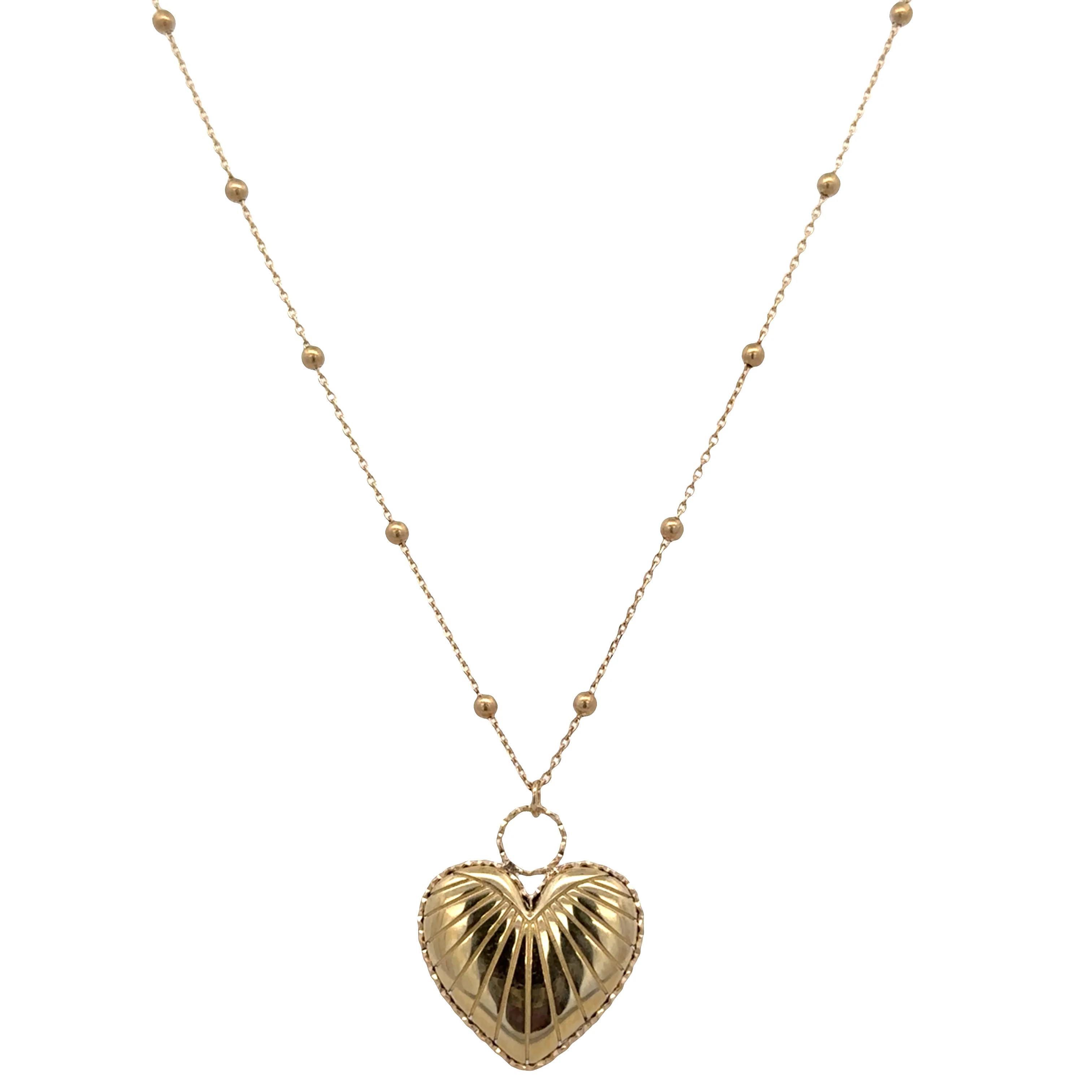 14k Yellow Gold Textured Fancy Heart Pendant – Adjustable 16"–18" - Image 2