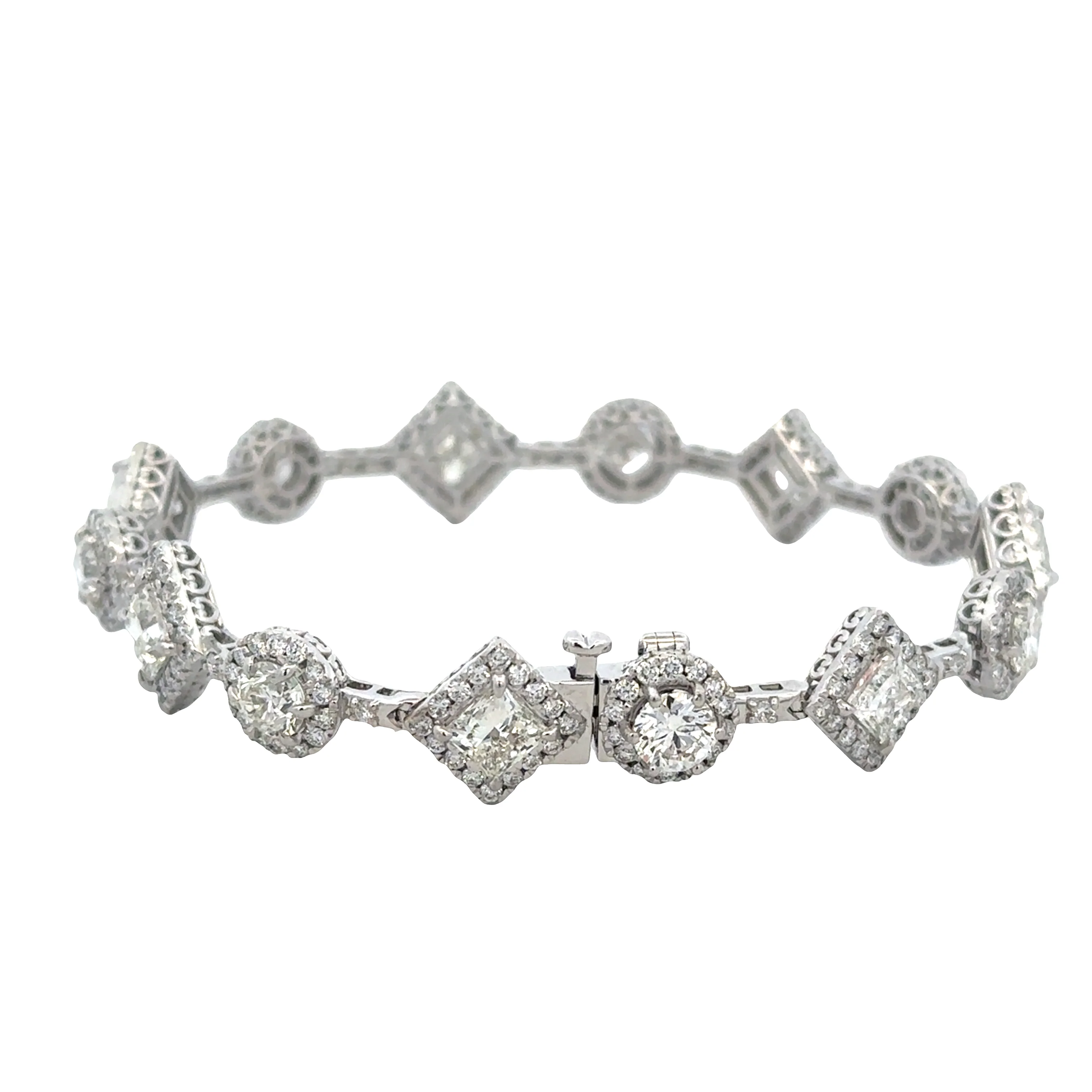 18k White Gold 10.30 Carat Diamond Halo Bracelet – Princess & Round Cut Design - Image 2
