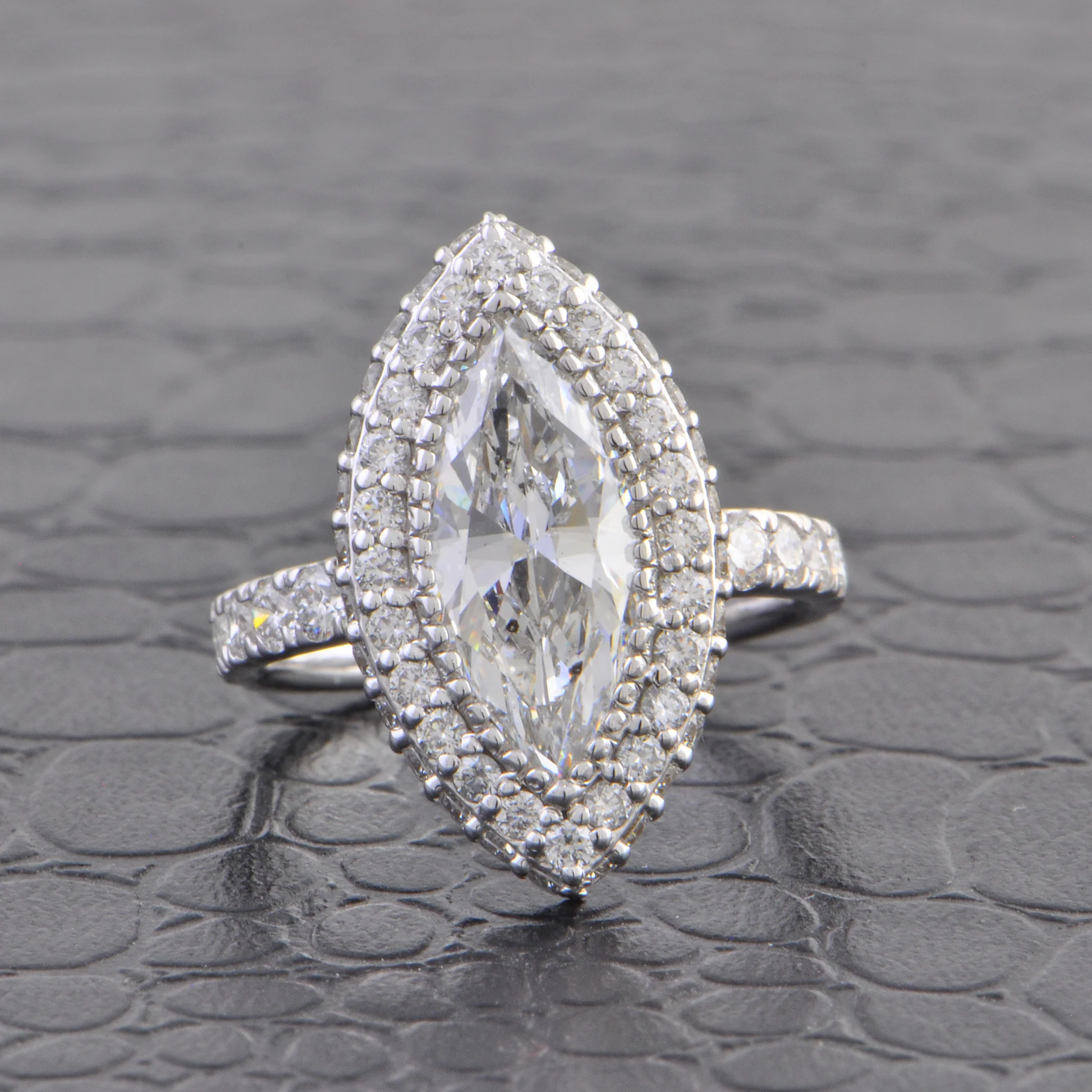 18k White Gold 2.0 Carat Marquise Cut Diamond Engagement Ring with Halo – D Color, SI1 Clarity