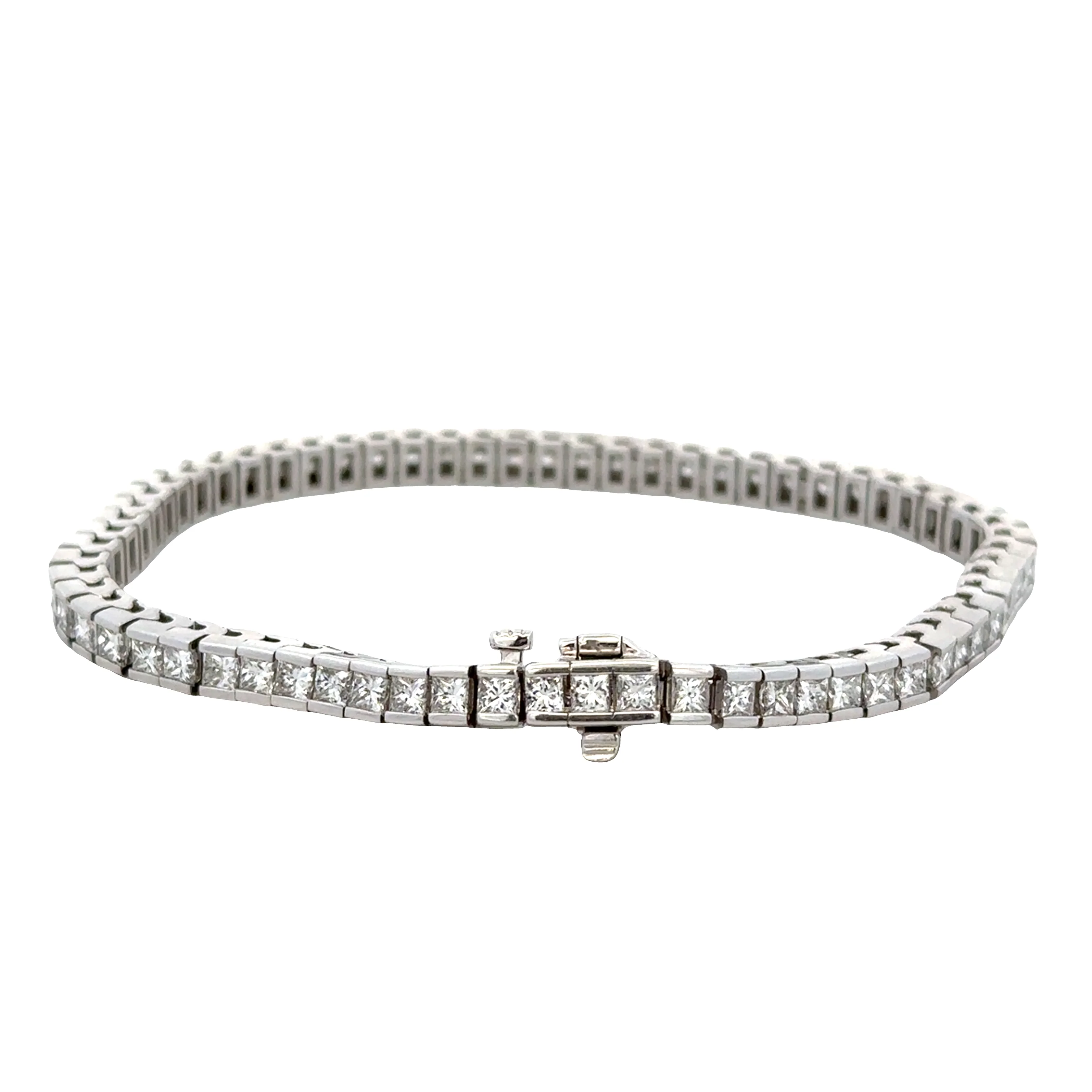 18k White Gold 7.26 Carat Princess Cut Diamond Straight Line Bracelet – 7" Long - Image 2