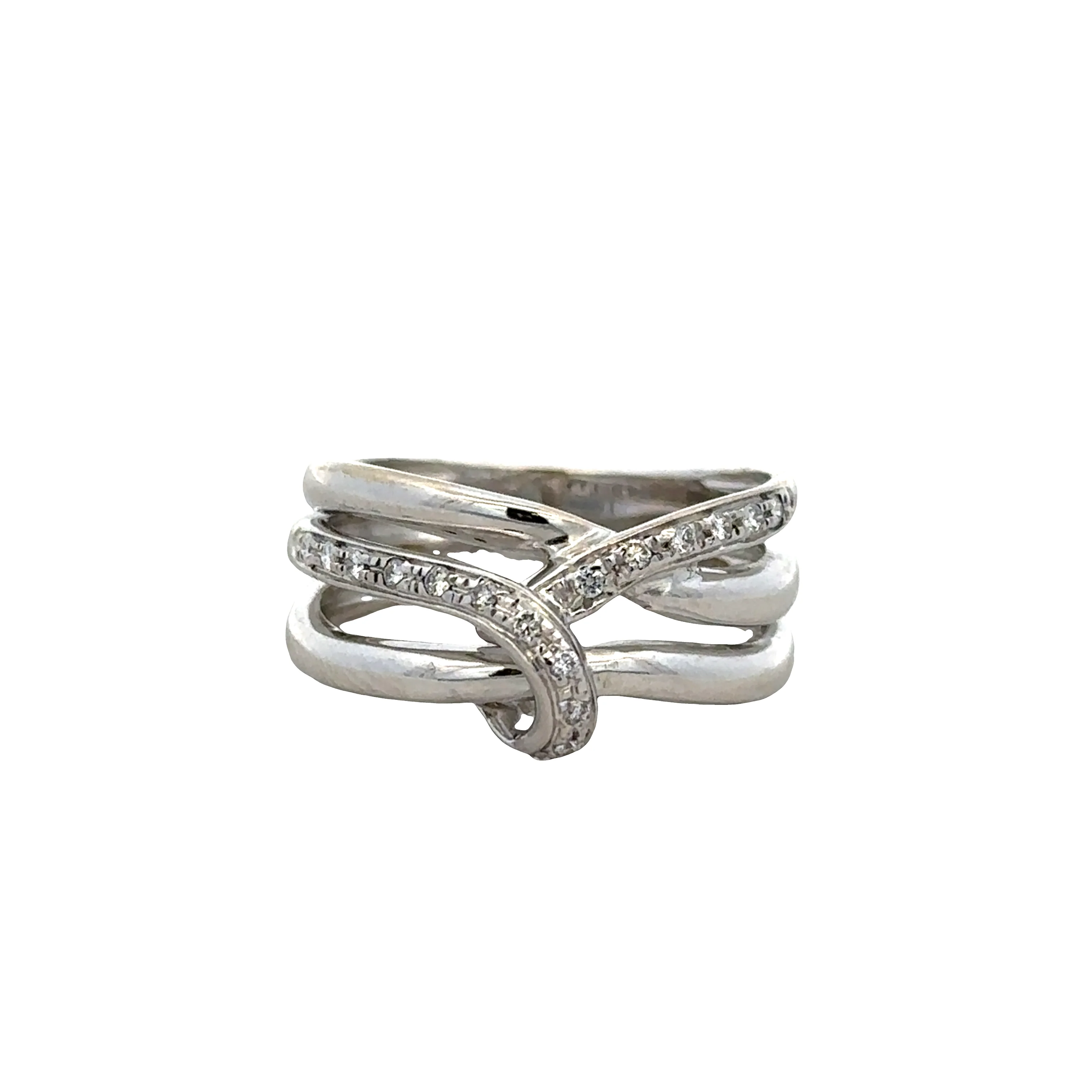 18k White Gold Diamond Openwork Ribbon Band – Size 6.5